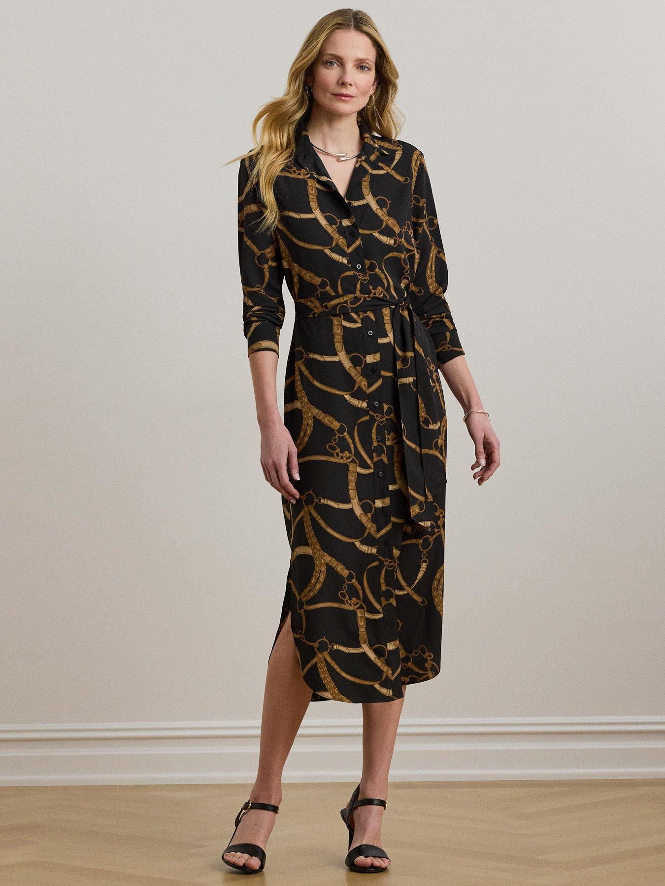 Image 1 of 5 of Lauren by Ralph Lauren Shadny Long Sleeve Dress - Black
