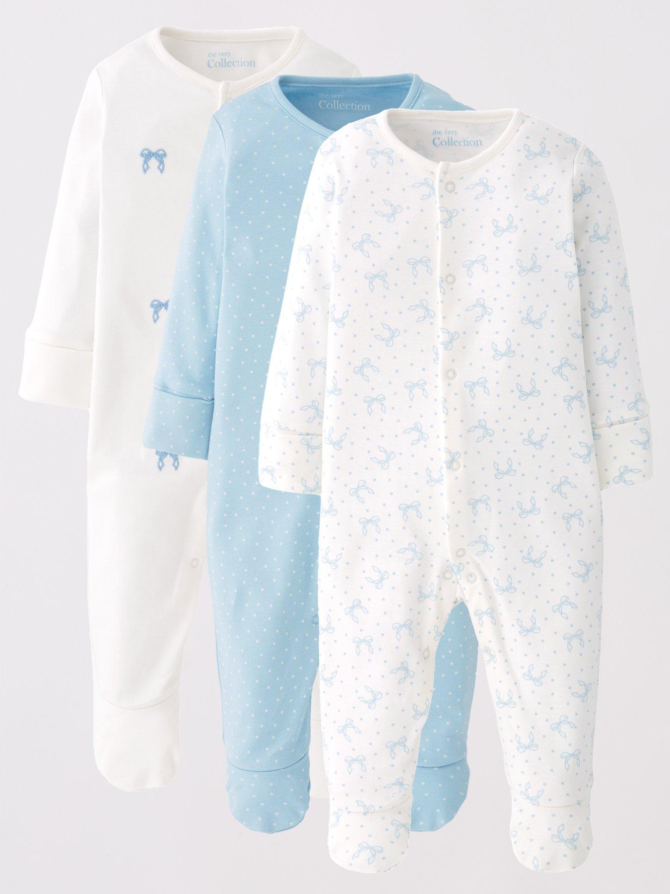  image of the-very-collection-baby-girls-3-pack-bow-amp-spot-sleepsuits-blue