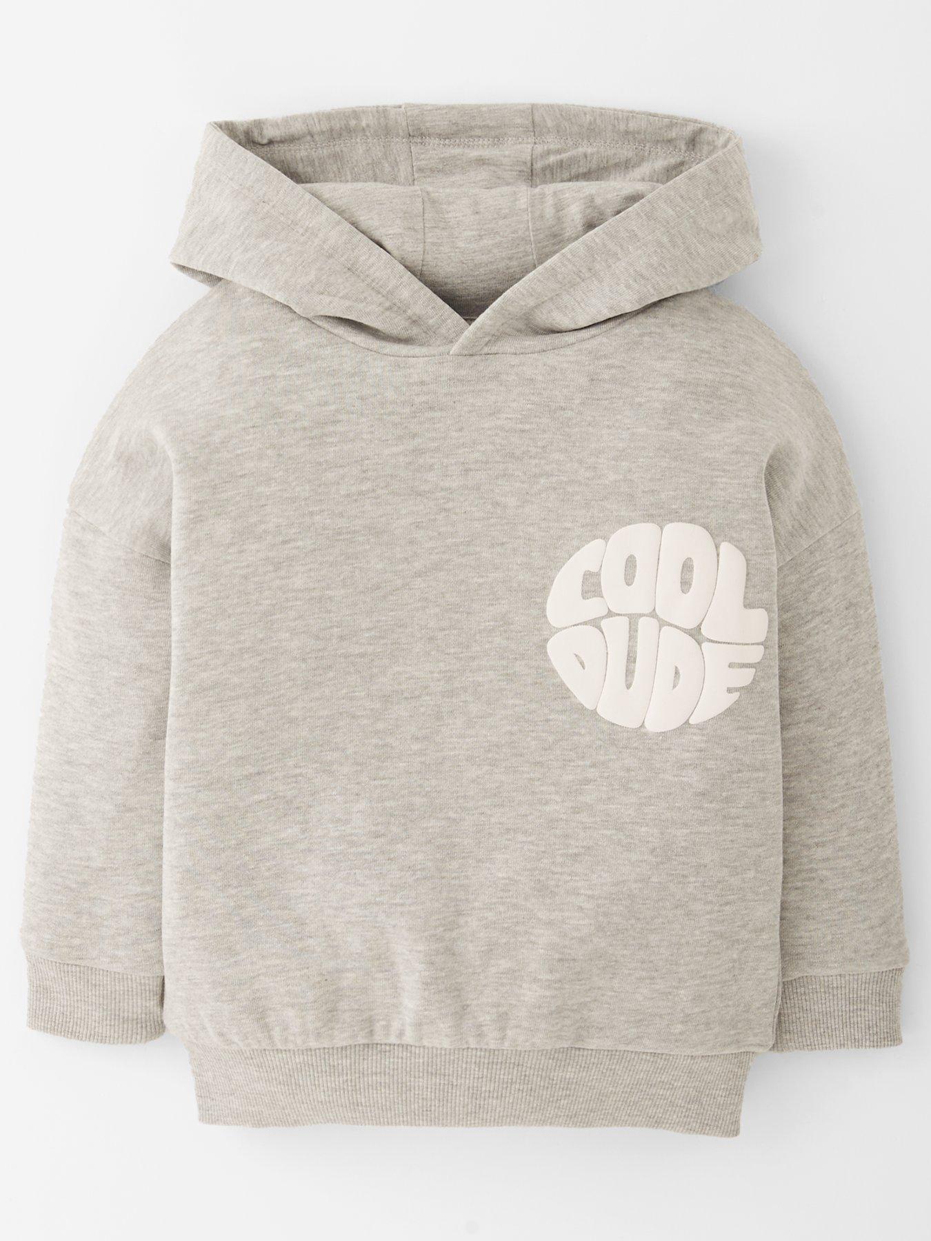 Image 1 of 4 of The Very Collection Boys Drop Shoulder Brushed Back Cool Dude Graphic Hoodie - Grey