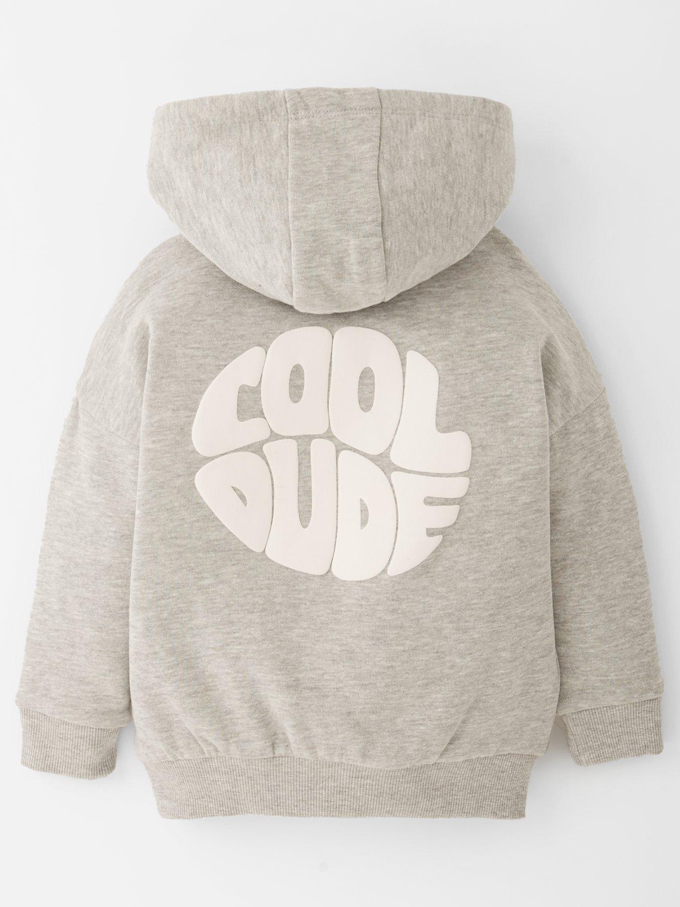 Image 2 of 4 of The Very Collection Boys Drop Shoulder Brushed Back Cool Dude Graphic Hoodie - Grey