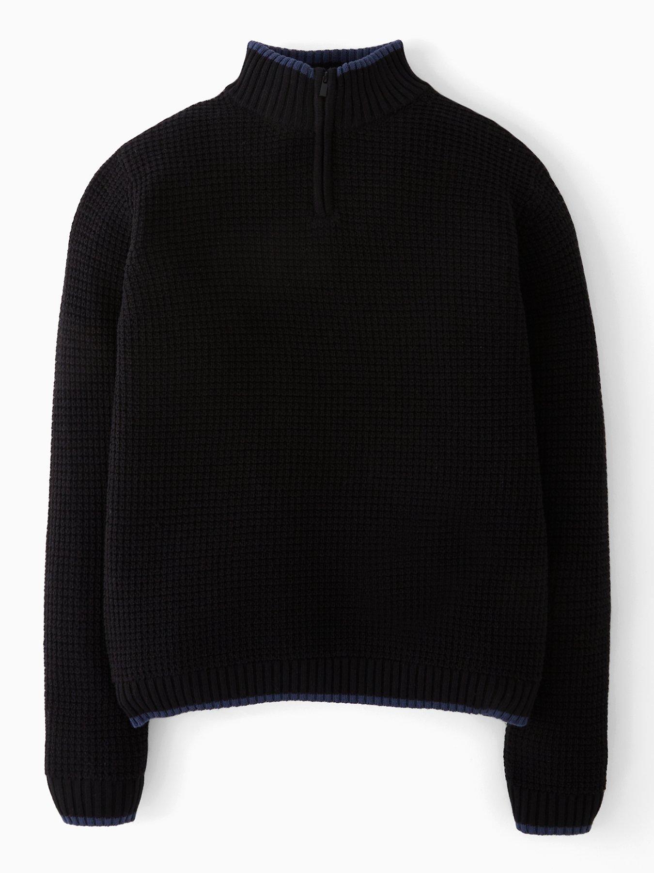 undefined Boys Long Sleeve Rib Knit Half Zip Jumper - Black
