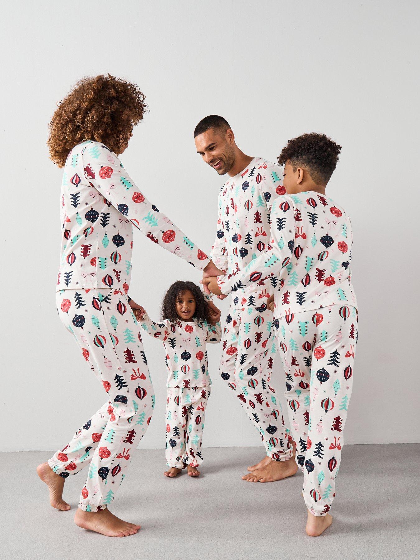 undefined Kids Family Christmas PJ Xmas Decoration Henley Top With Jogger Set - Multi