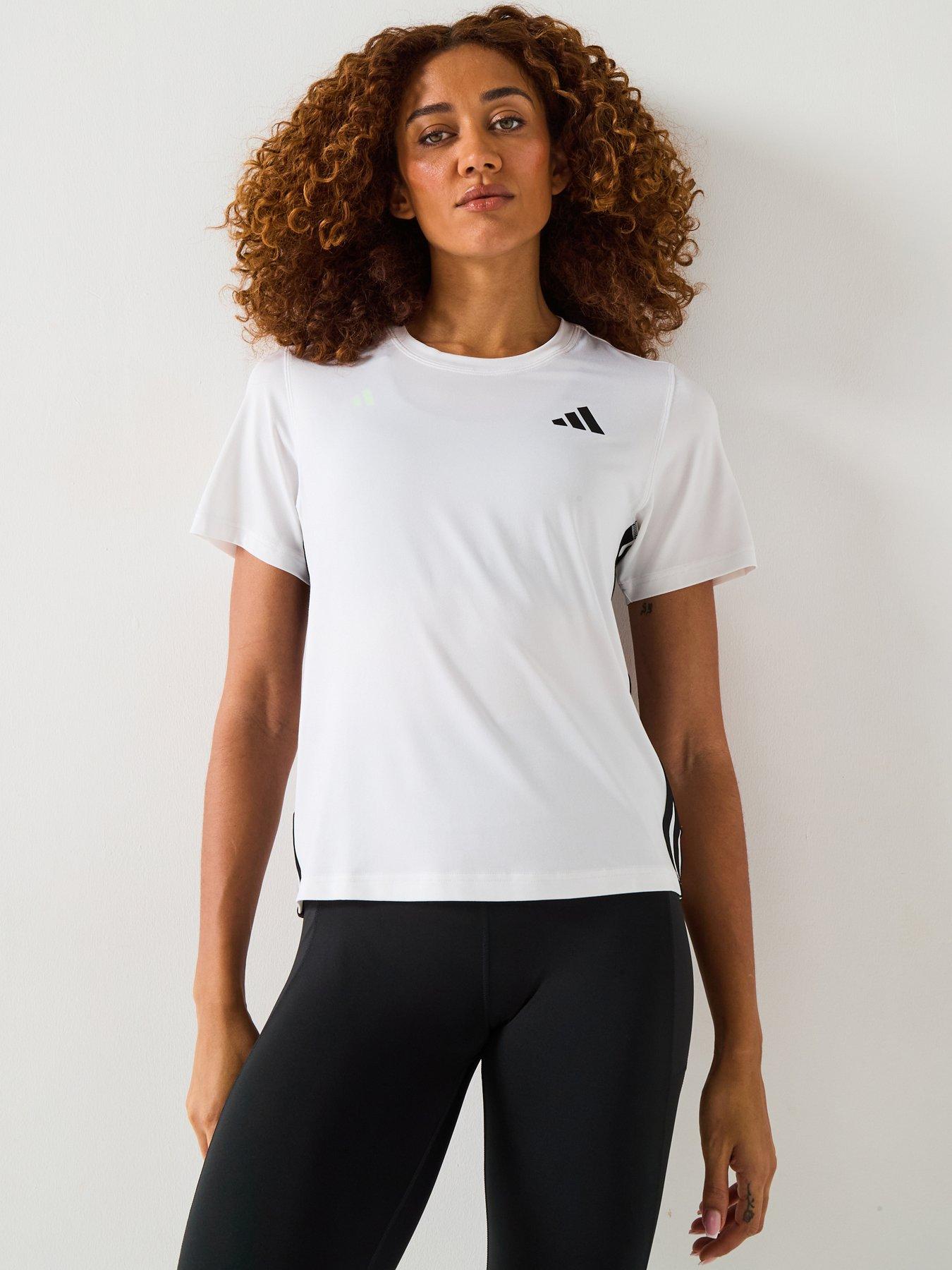 adidas Womens Training 3 Stripe Crew T-Shirt - White