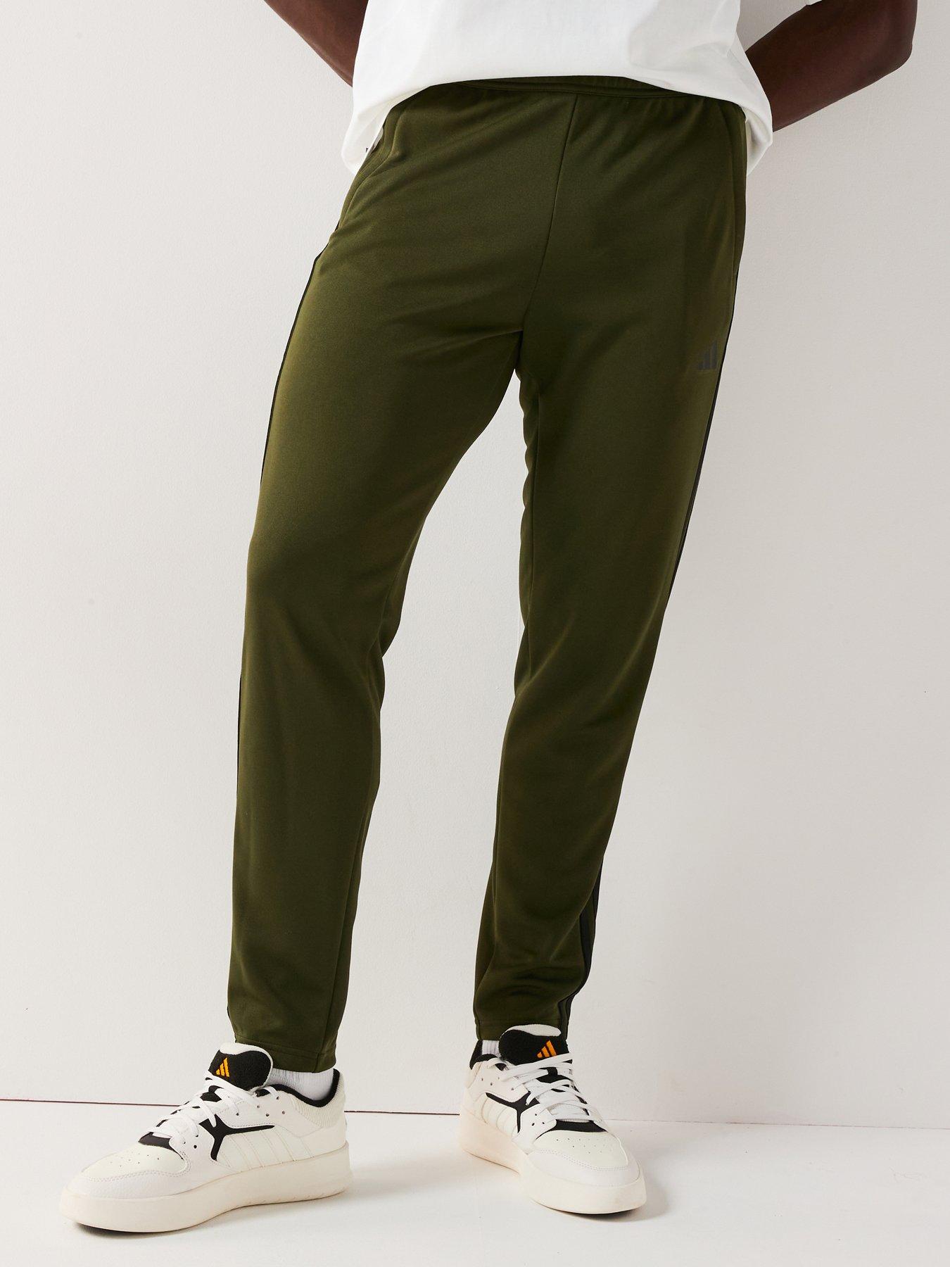 adidas Mens Training Essentials Base 3 Stripe Pants - Khaki