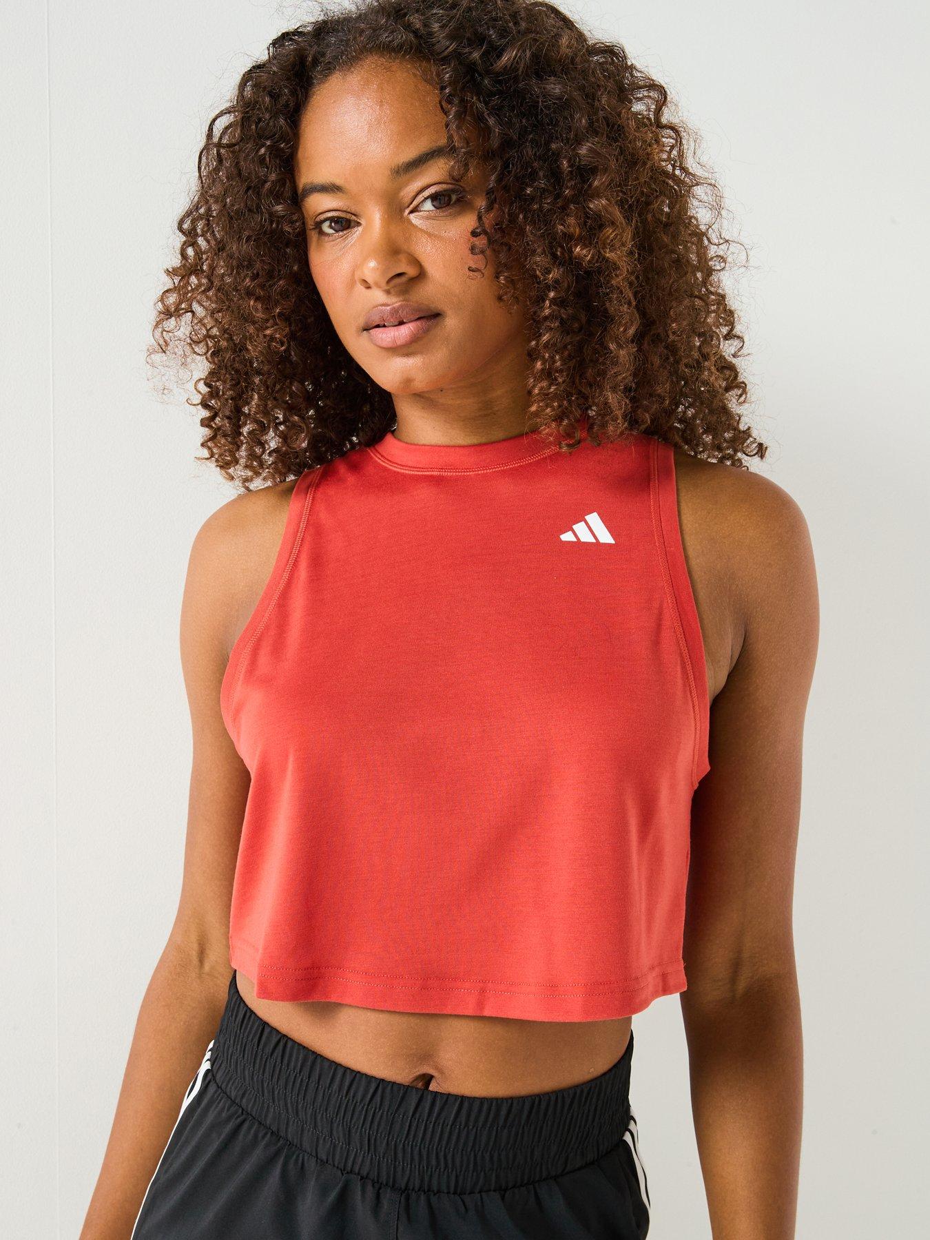 front image of adidas-womens-training-essentials-tank-brown