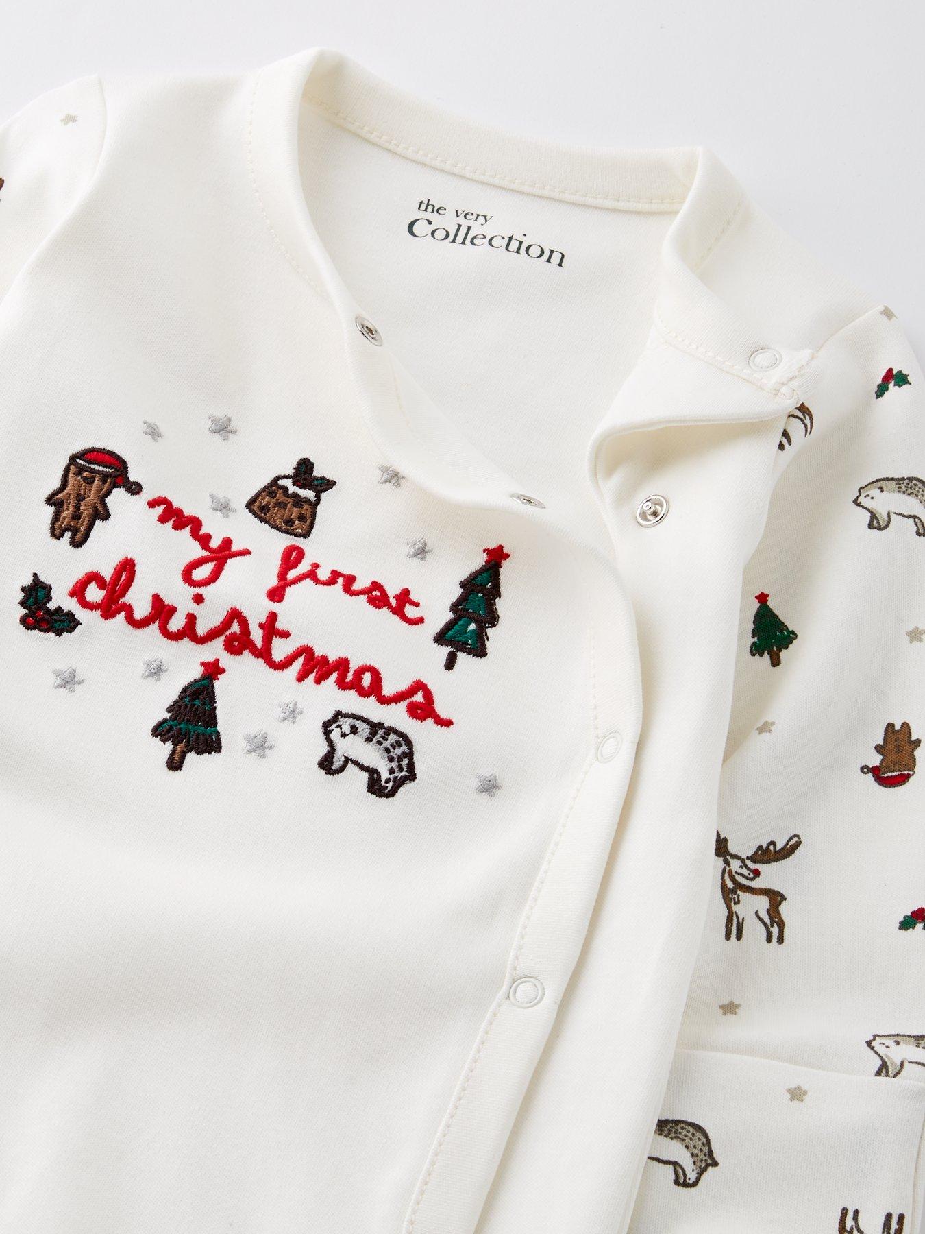  image of the-very-collection-unisex-my-first-christmas-sleepsuit-cream