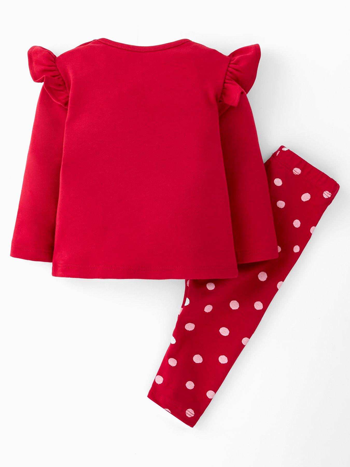  image of the-very-collection-baby-girls-reindeer-rib-long-sleeve-christmas-t-shirt-and-legging-set-red