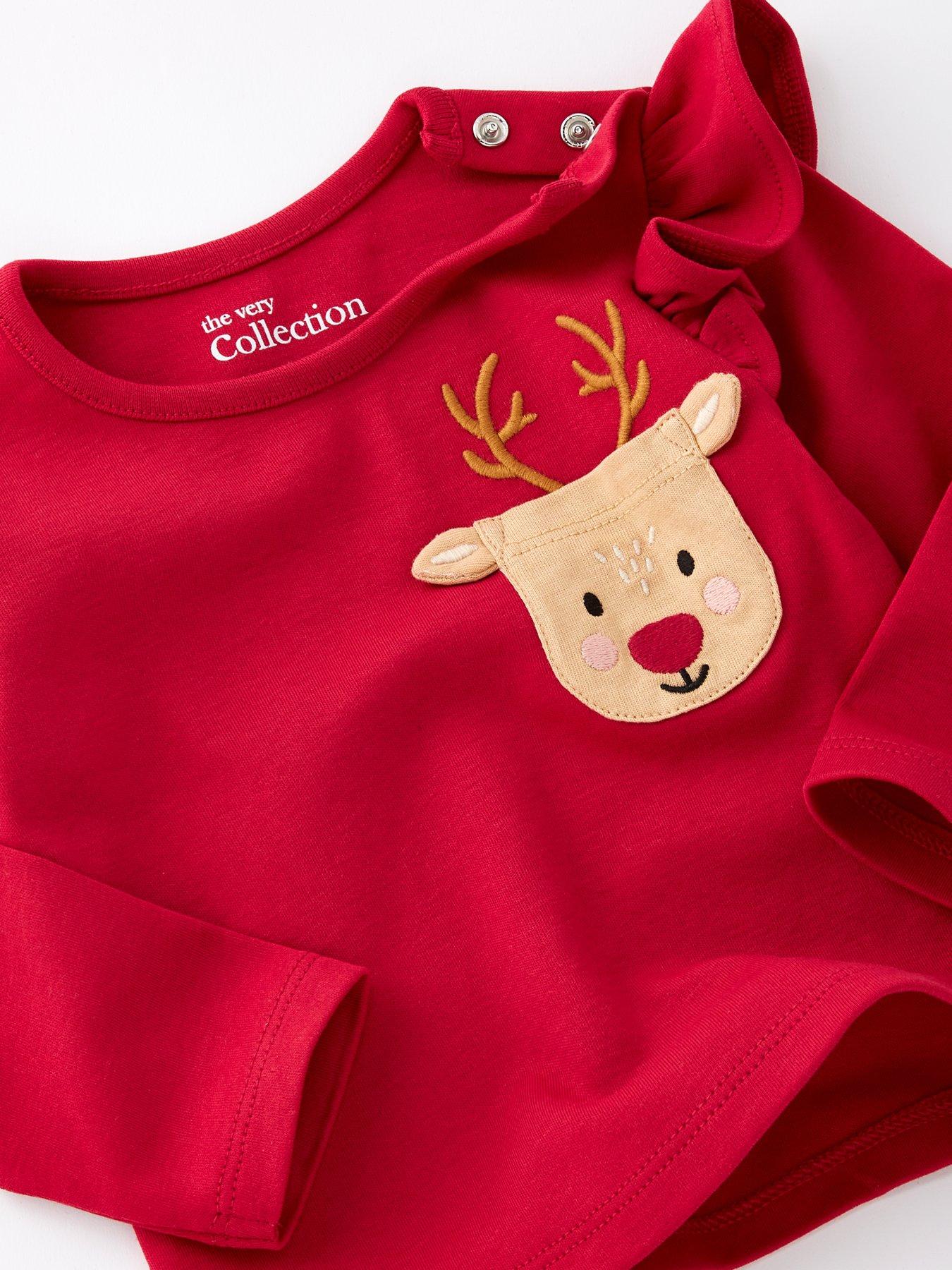  image of the-very-collection-baby-girls-reindeer-rib-long-sleeve-christmas-t-shirt-and-legging-set-red