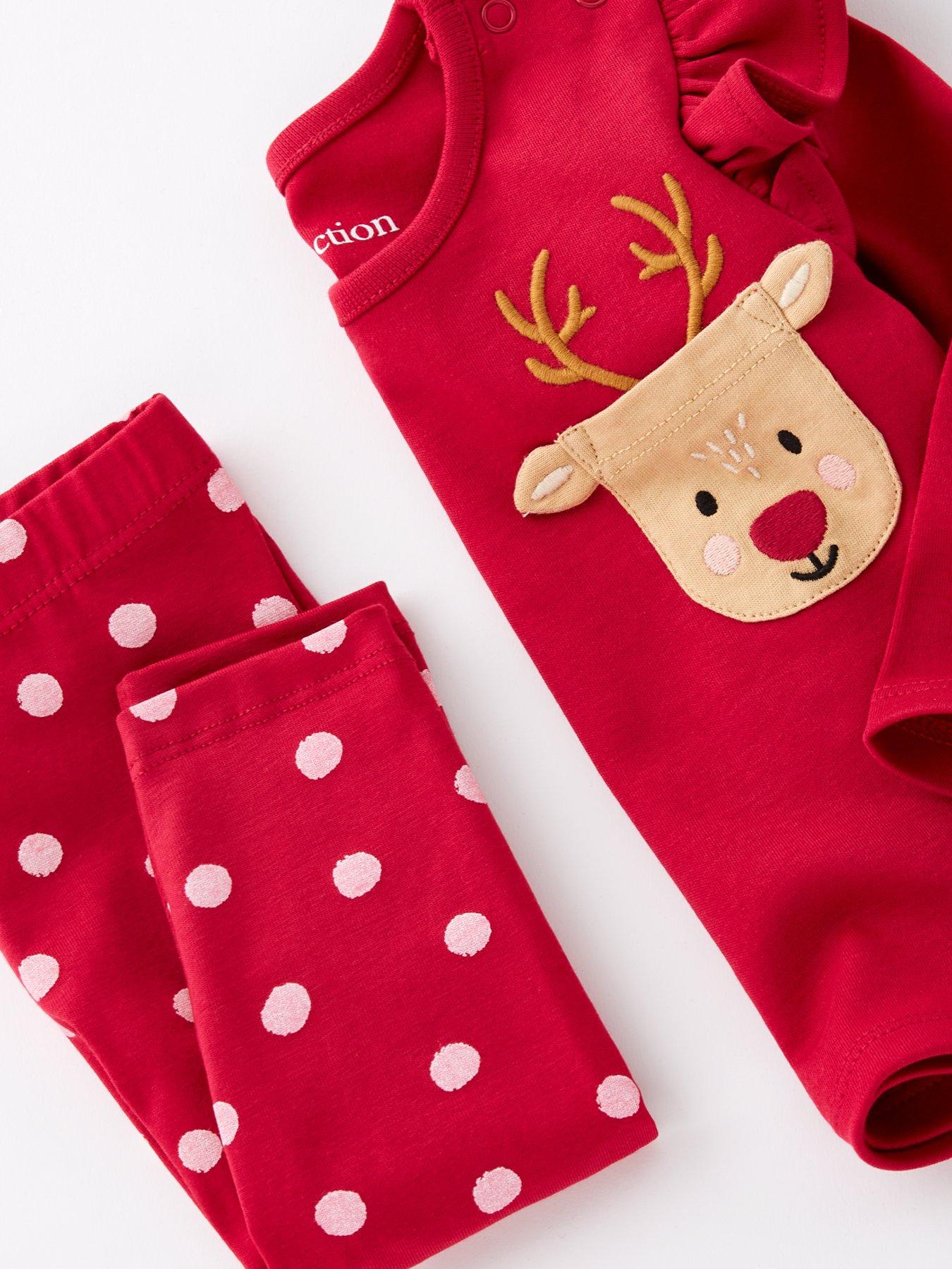 Image 4 of 4 of The Very Collection Baby Girls Reindeer Rib Long Sleeve Christmas T-shirt And Legging Set - Red