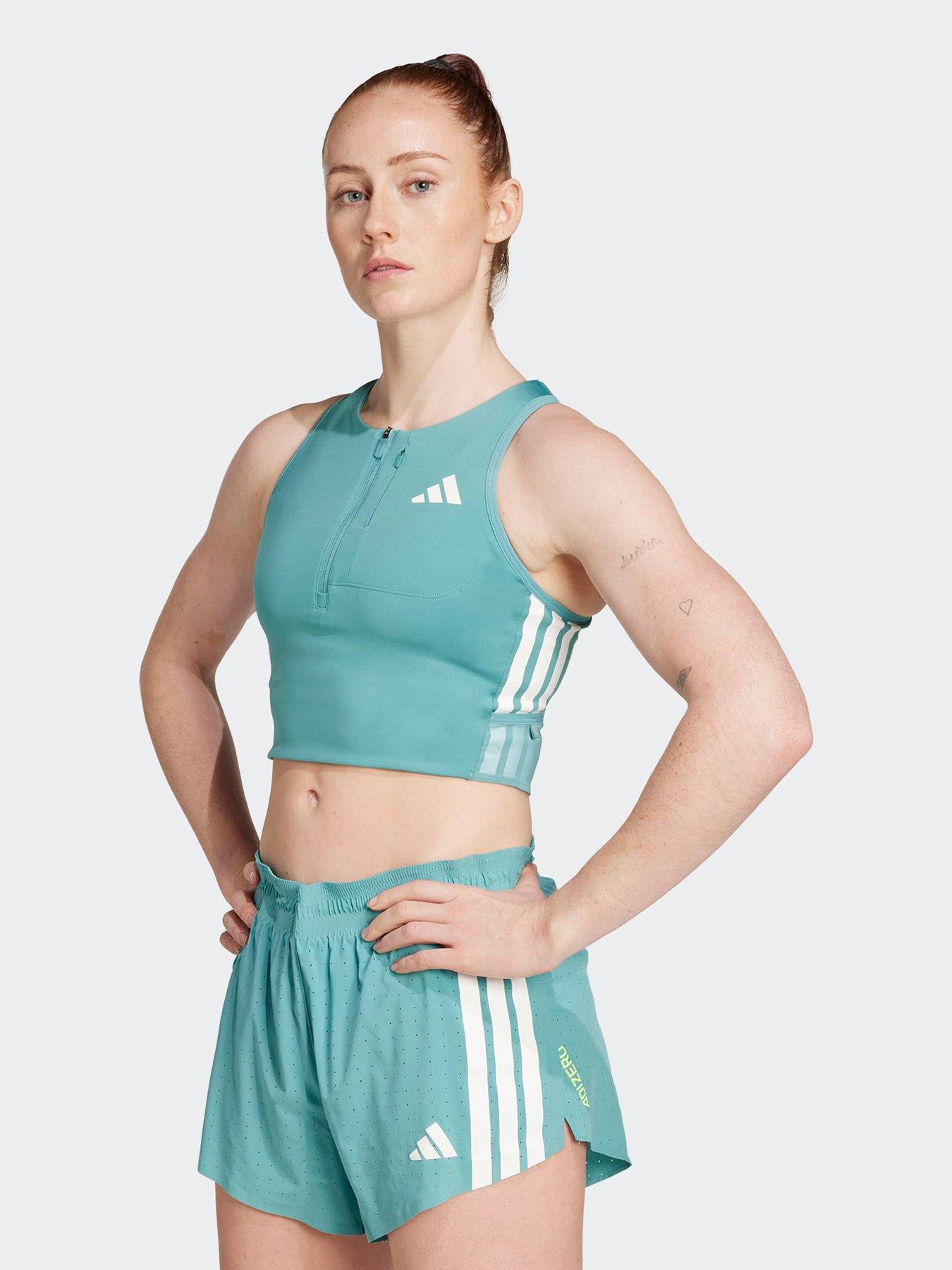 Image 1 of 5 of adidas Womens Running Adizero Zip Crop Tank - Green