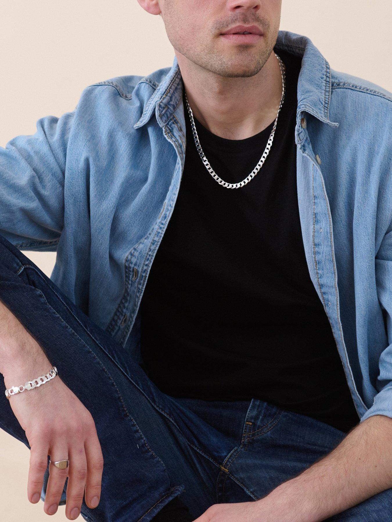 Image 2 of 5 of The Love Collection Sterling Silver Curb Chain (7mm) Necklace 22 inch