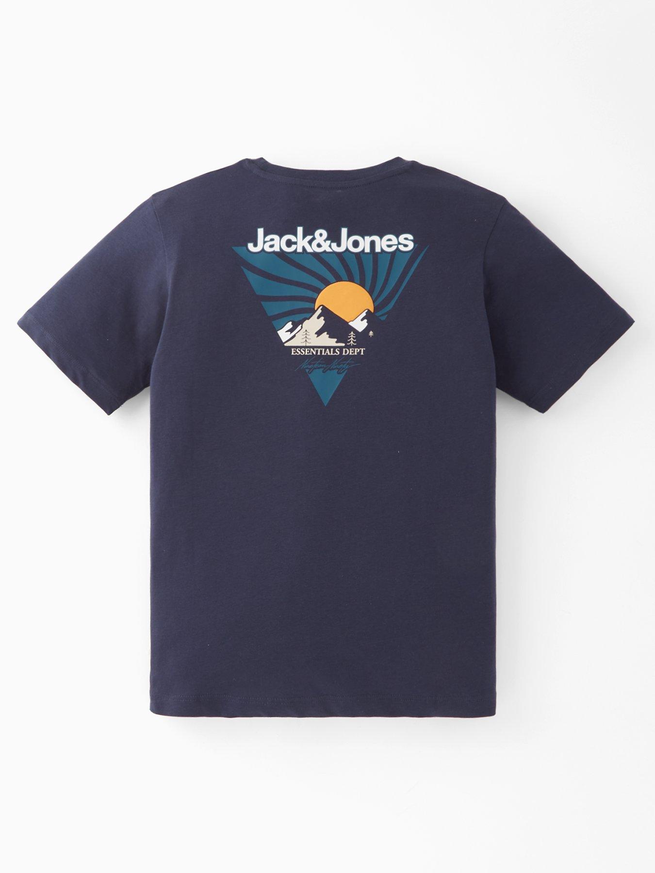 Image 2 of 4 of Jack & Jones Junior Boys Mountain Back Print Short Sleeve T-Shirt - Navy