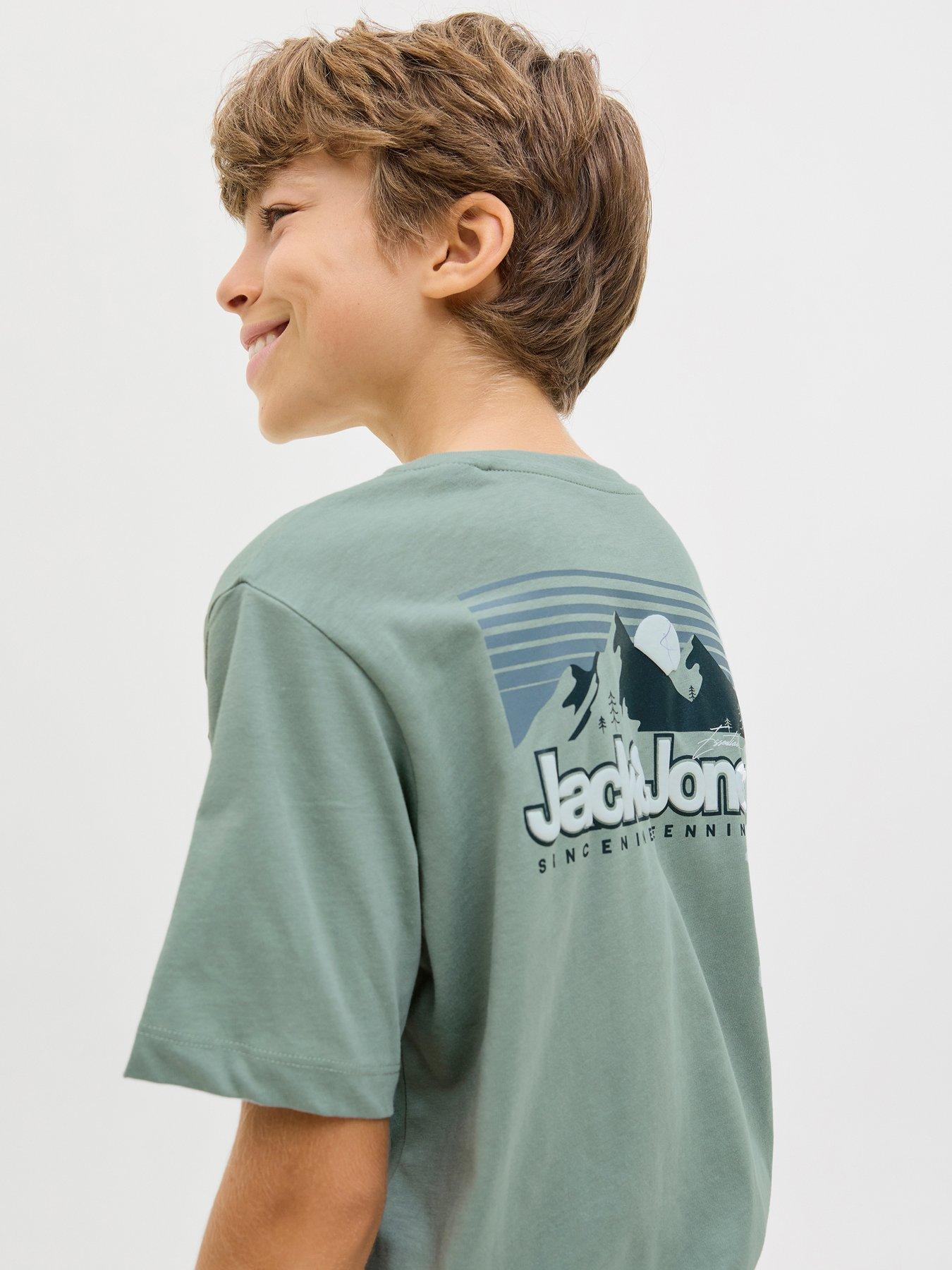 undefined Boys Mountain Back Print Short Sleeve T-Shirt- Green