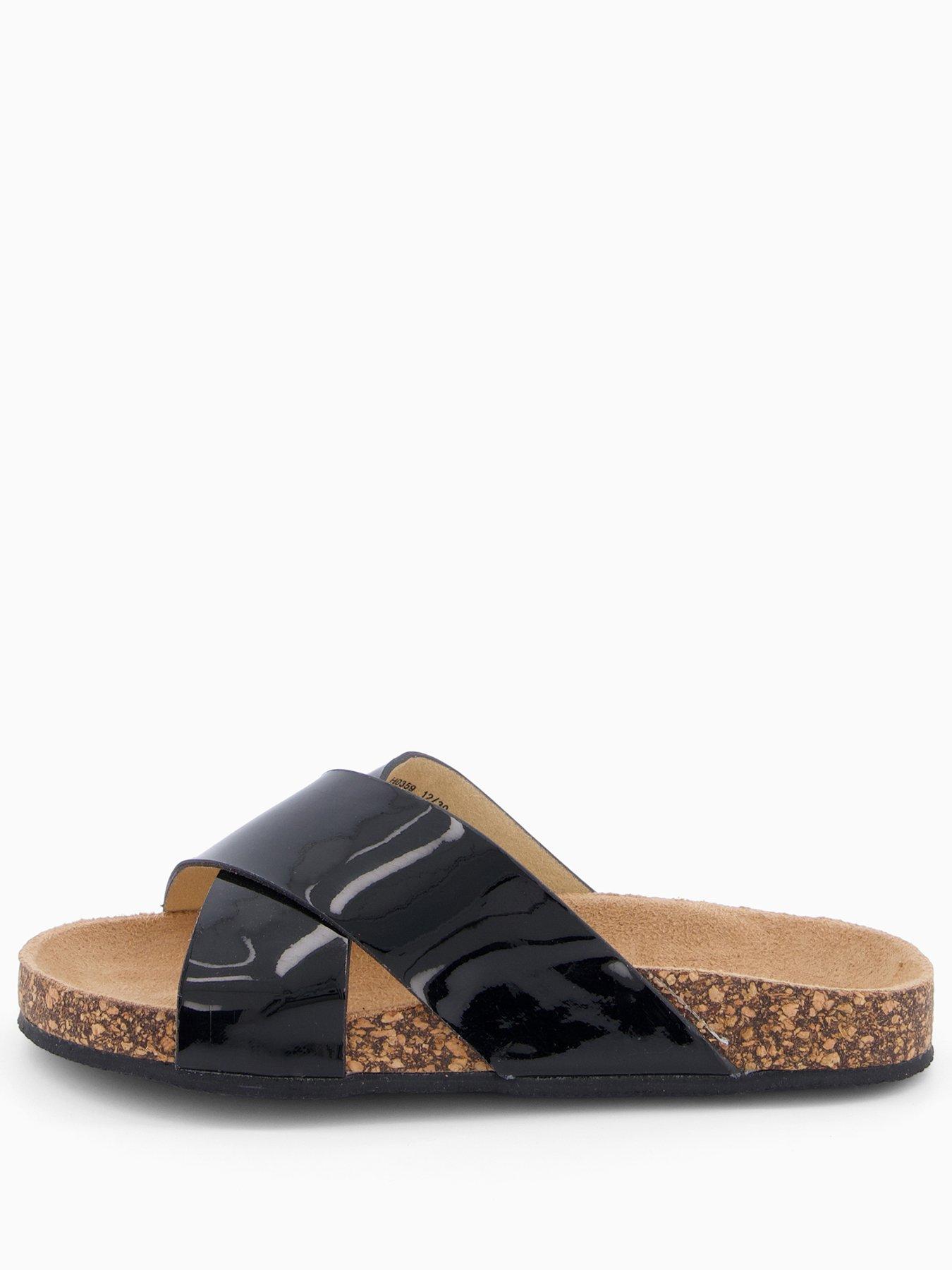 Image 2 of 6 of The Very Collection Patent Cross Over Corkbed Sliders - Black