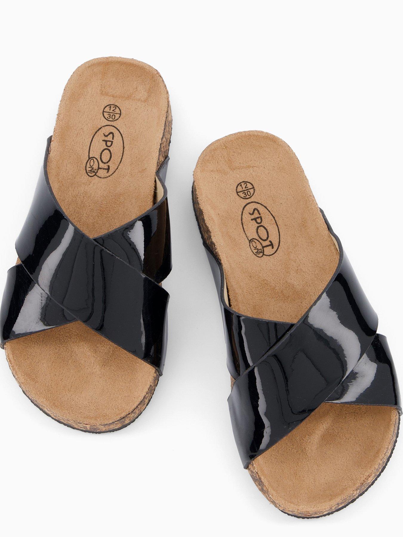 Image 3 of 6 of The Very Collection Patent Cross Over Corkbed Sliders - Black