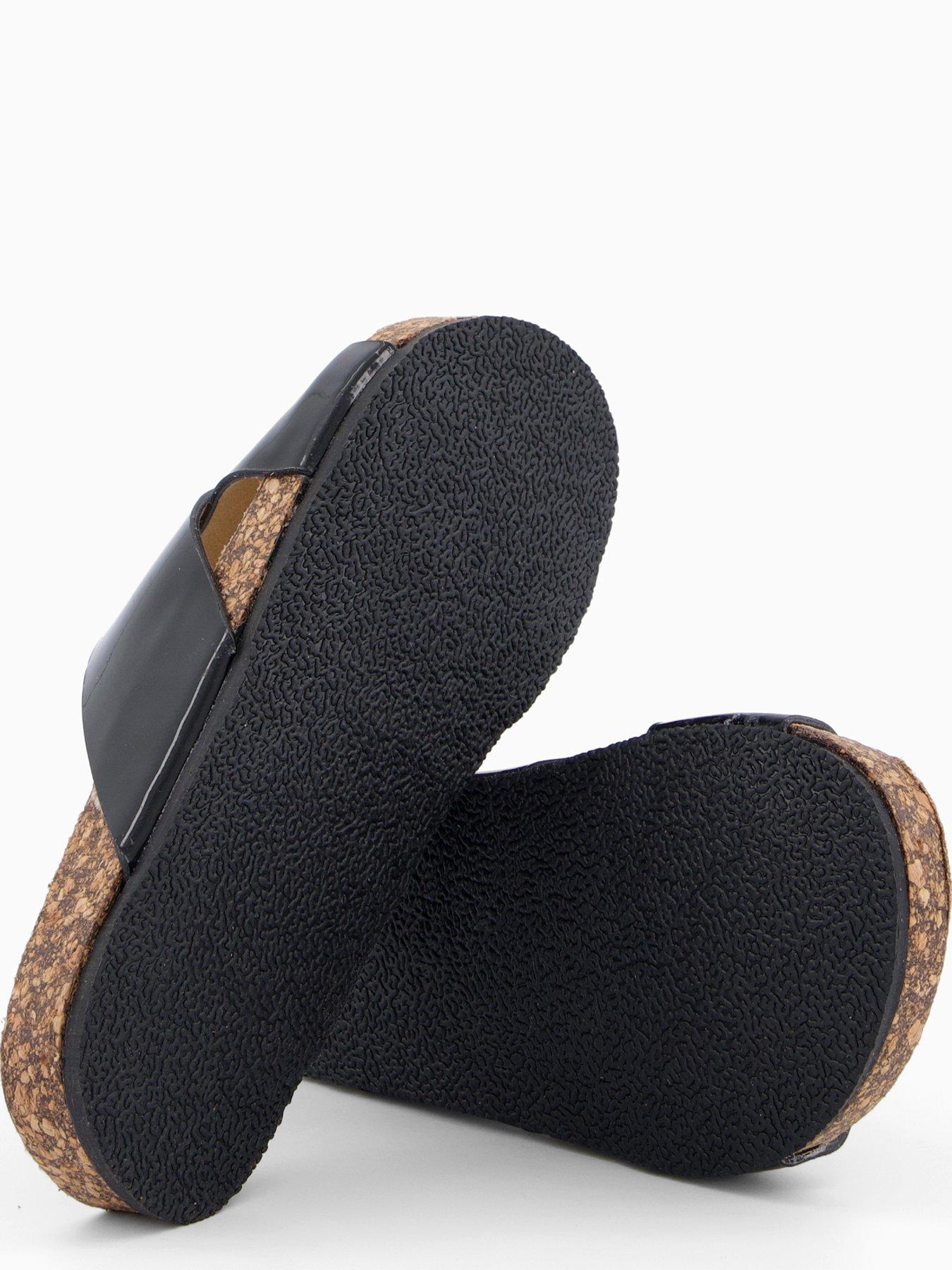 Image 4 of 6 of The Very Collection Patent Cross Over Corkbed Sliders - Black