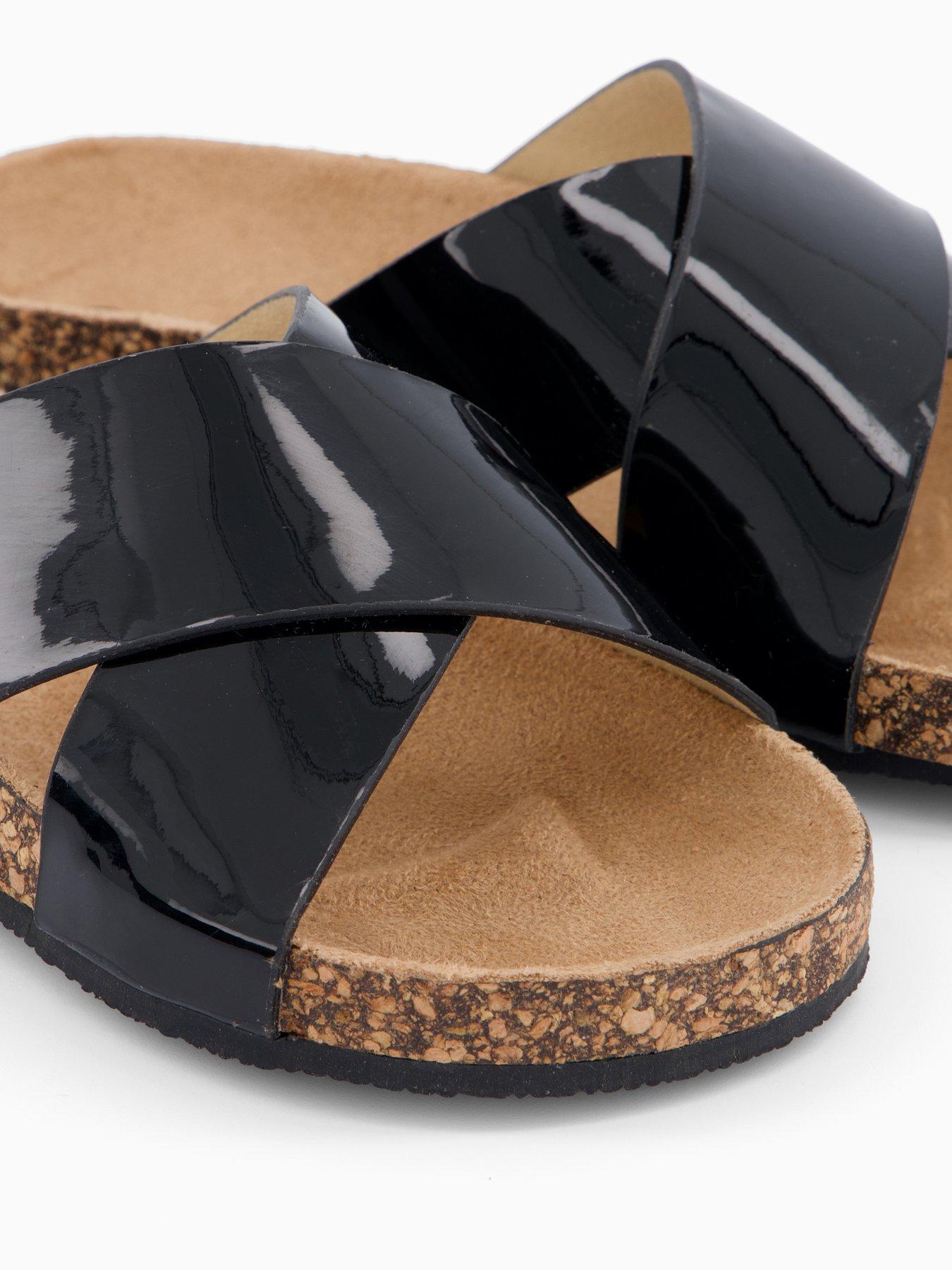 Image 5 of 6 of The Very Collection Patent Cross Over Corkbed Sliders - Black