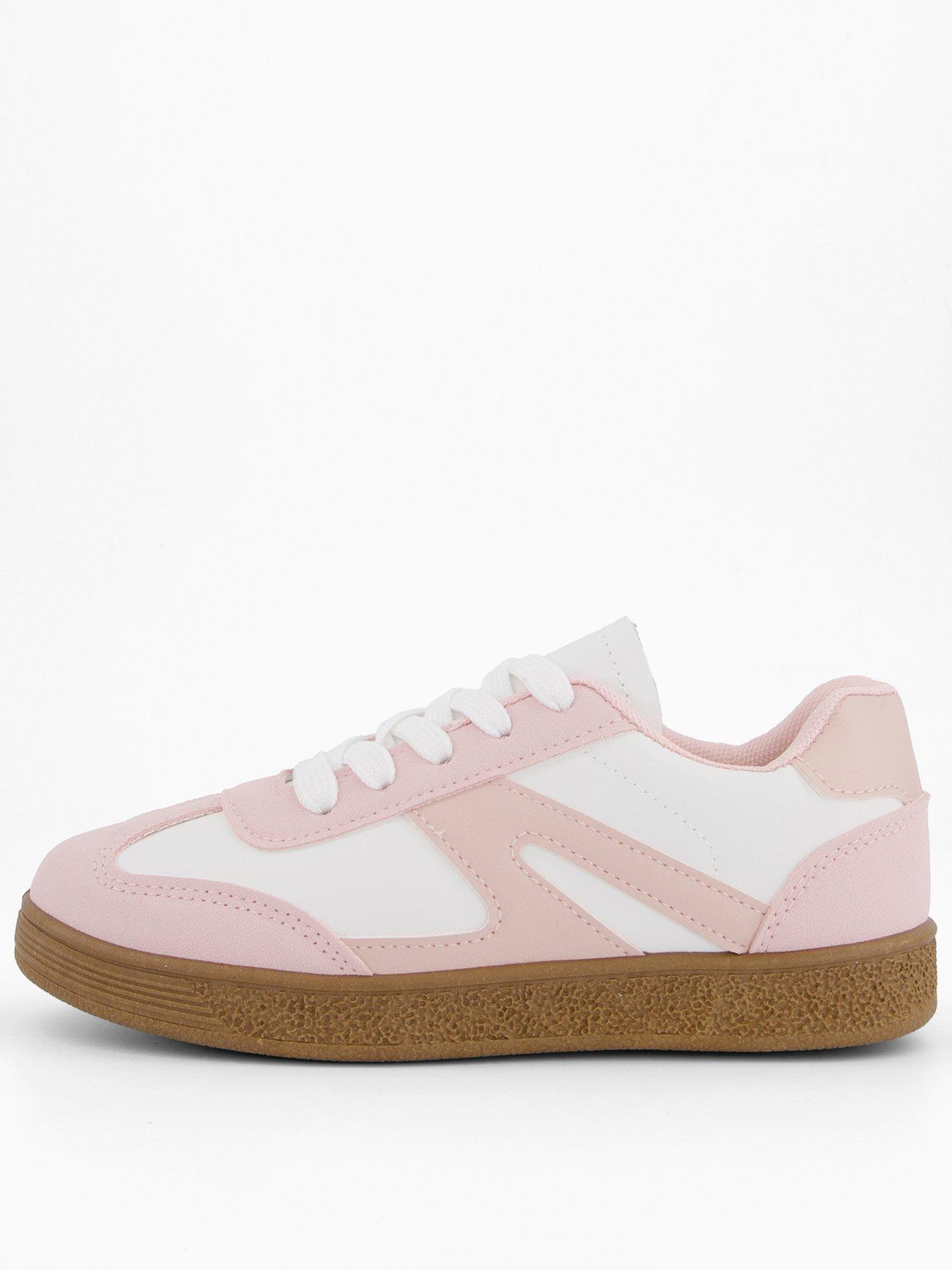  image of the-very-collection-pink-lace-up-retro-trainers-white