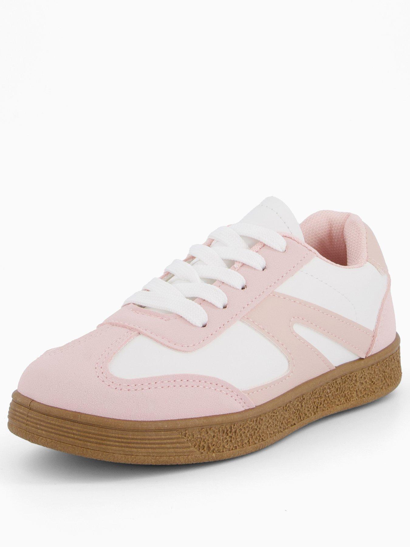  image of the-very-collection-pink-lace-up-retro-trainers-white