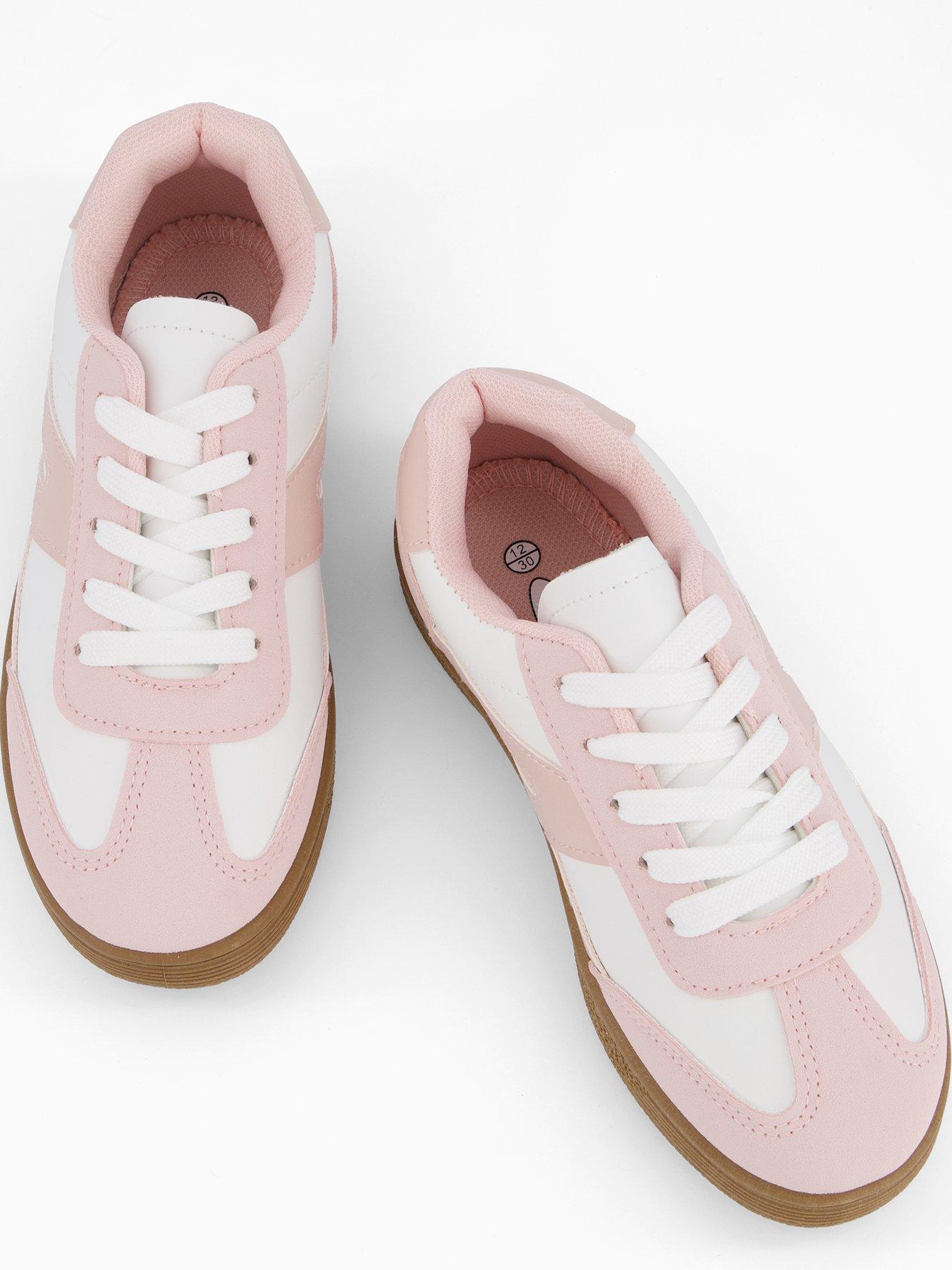  image of the-very-collection-pink-lace-up-retro-trainers-white
