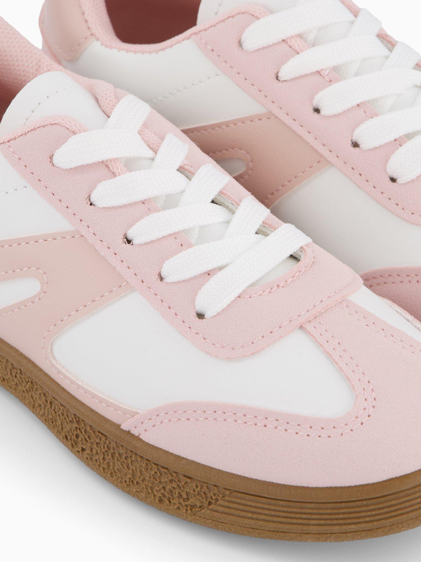  image of the-very-collection-pink-lace-up-retro-trainers-white