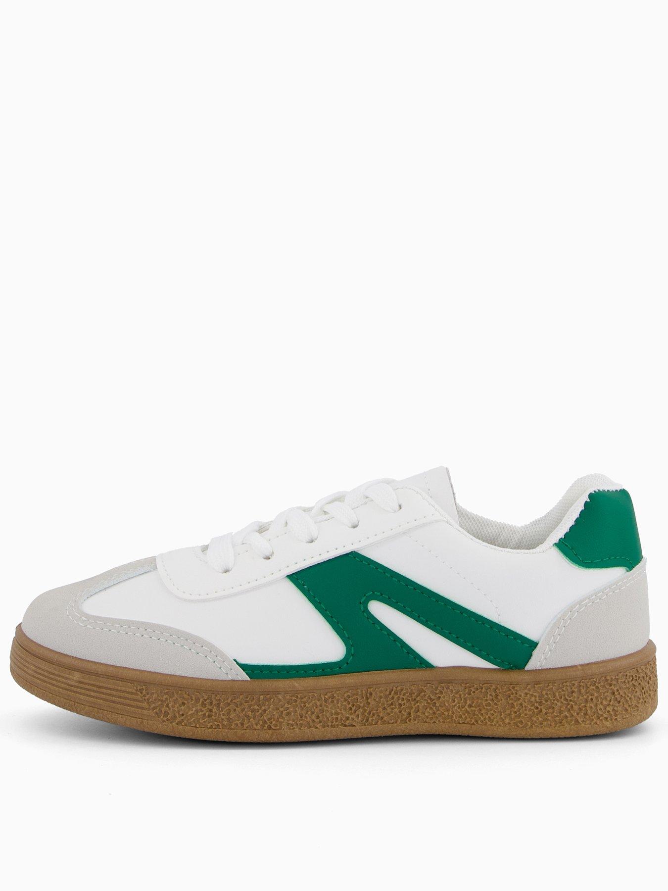 undefined Green Lace Up Retro Trainer - White