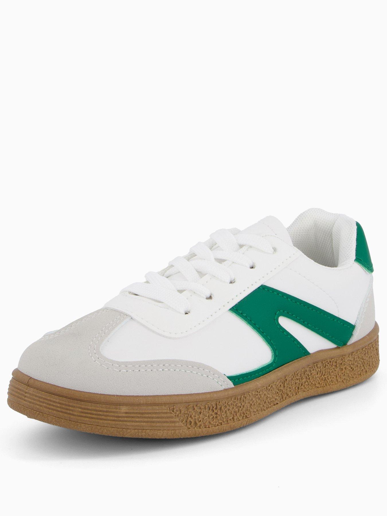  image of the-very-collection-green-lace-up-retro-trainer-white