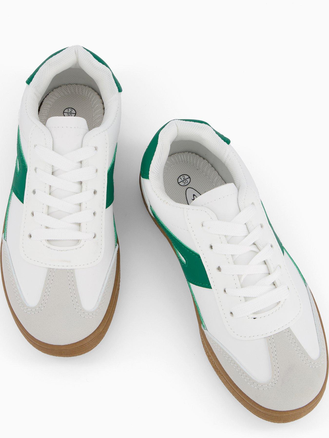  image of the-very-collection-green-lace-up-retro-trainer-white