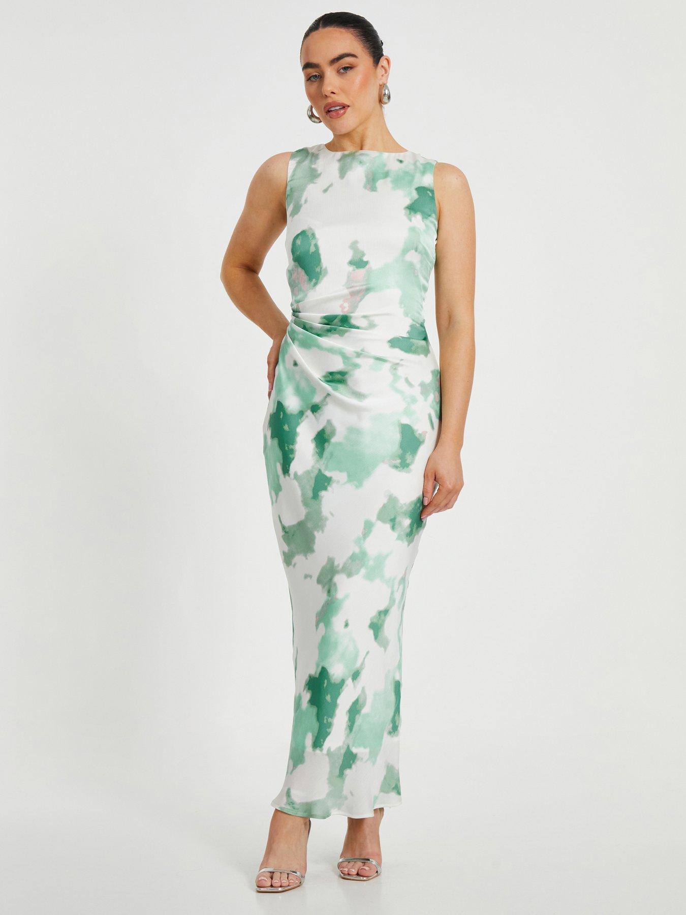 undefined Petite Green Satin Ruched Midaxi Dress