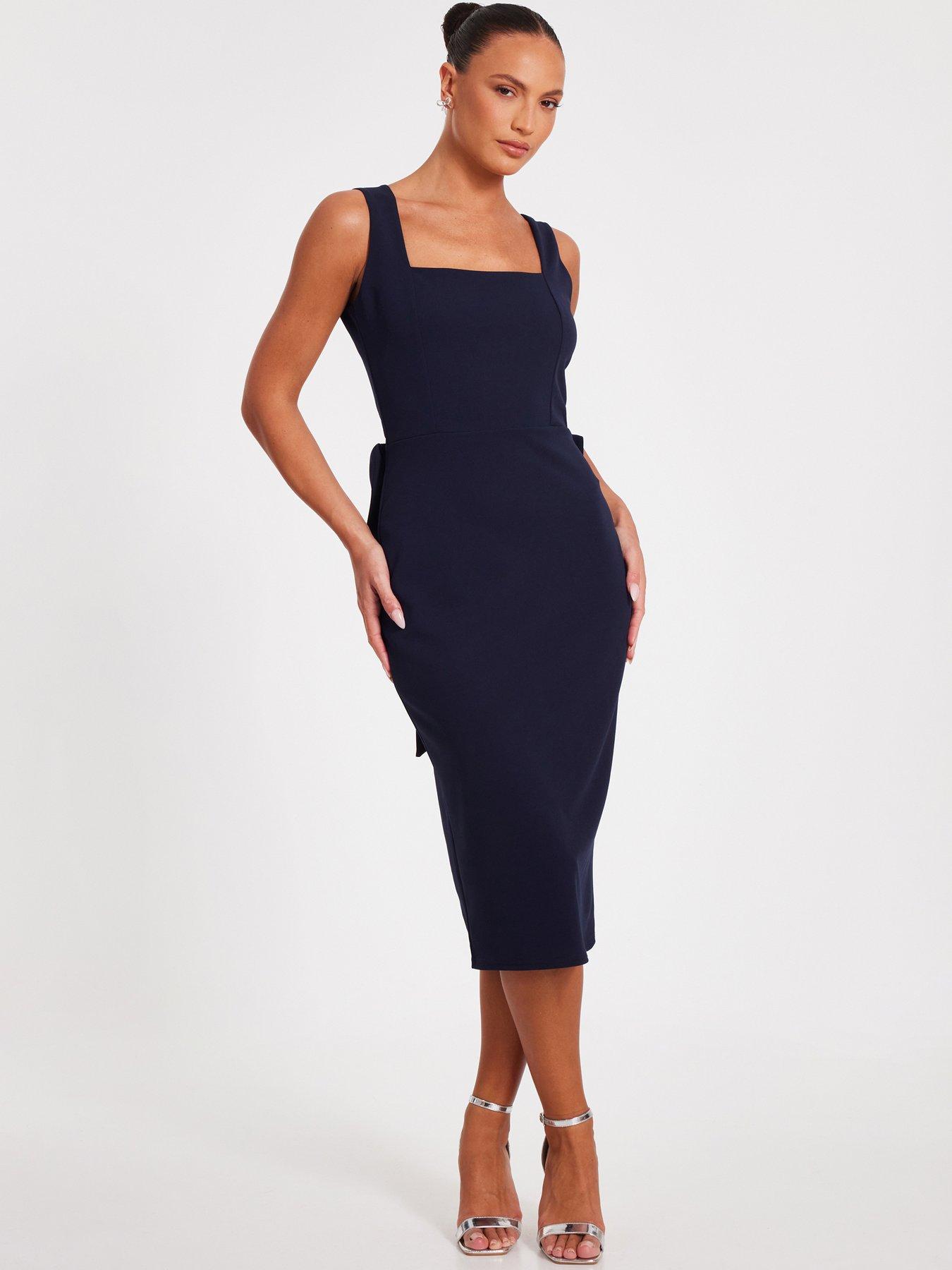  image of quiz-navy-bow-back-midi-dress