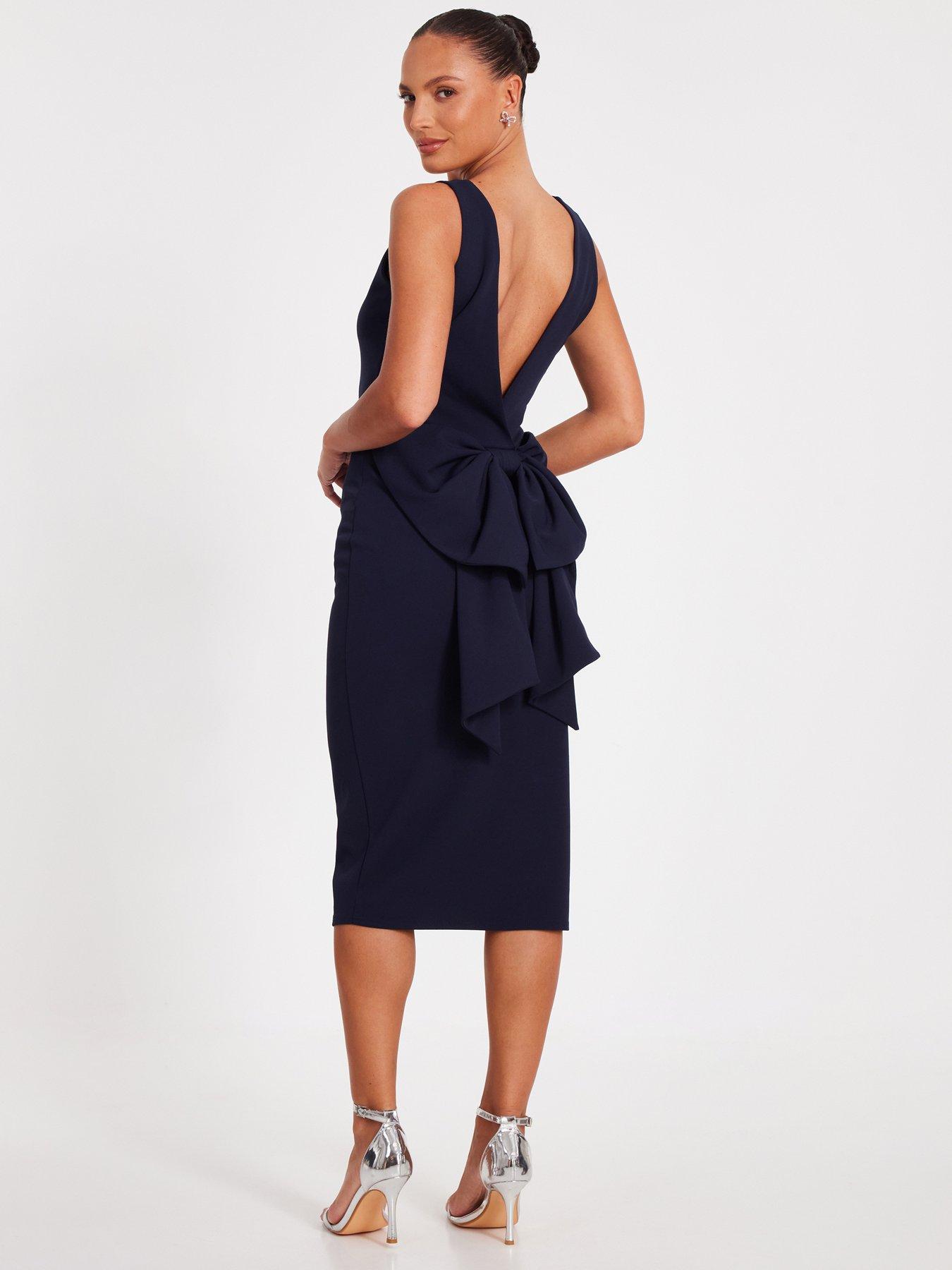  image of quiz-navy-bow-back-midi-dress