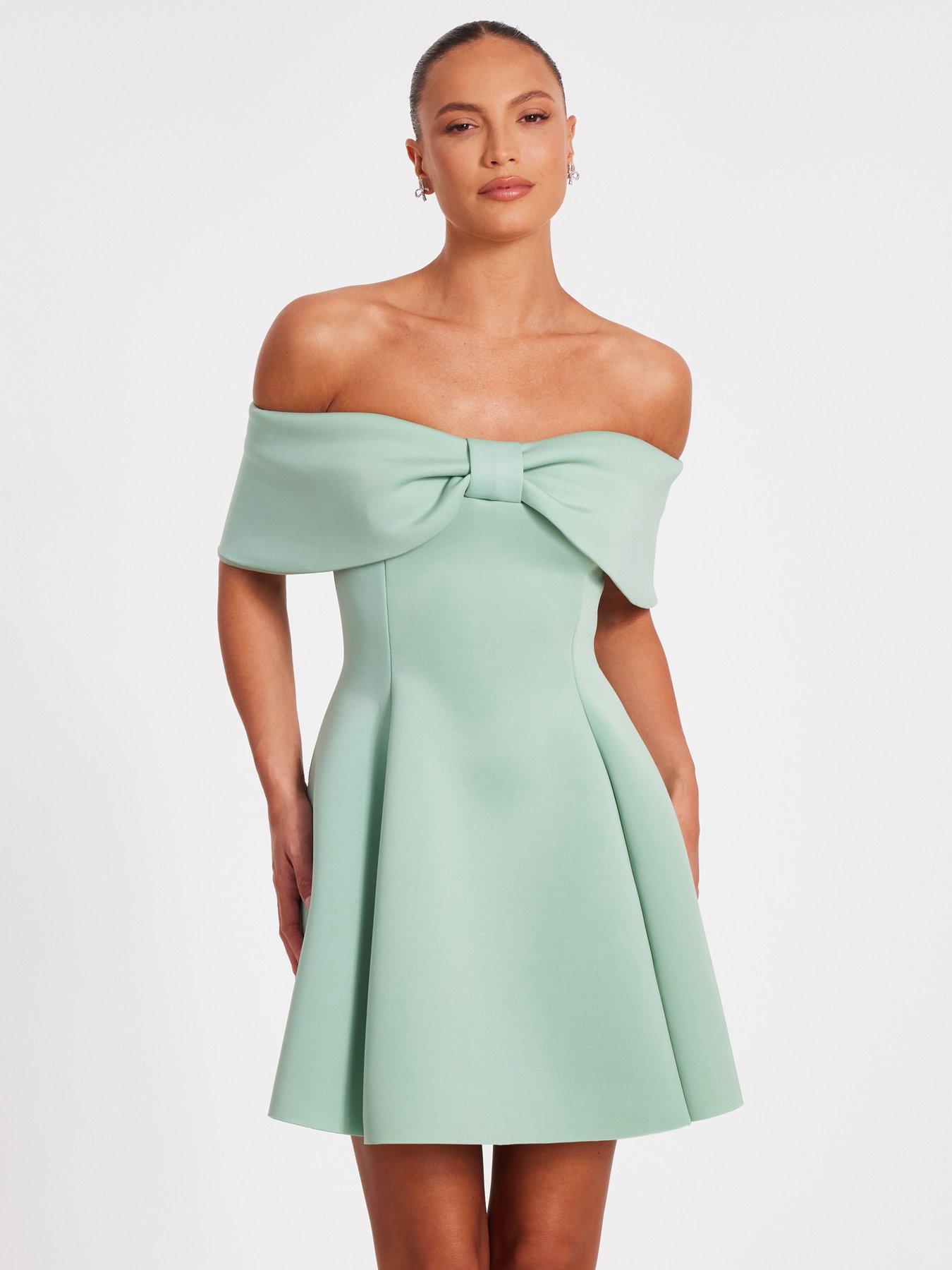 quiz-sage-bardot-bow-skater-dress