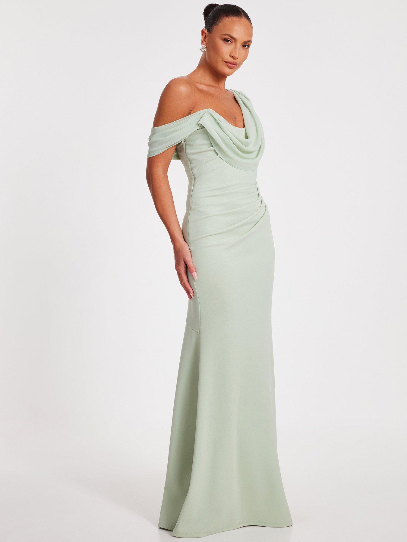sage green cowl neck dress Sage Green Satin Bridesmaid Dress A-Line Maxi Cowl Neck main image 1