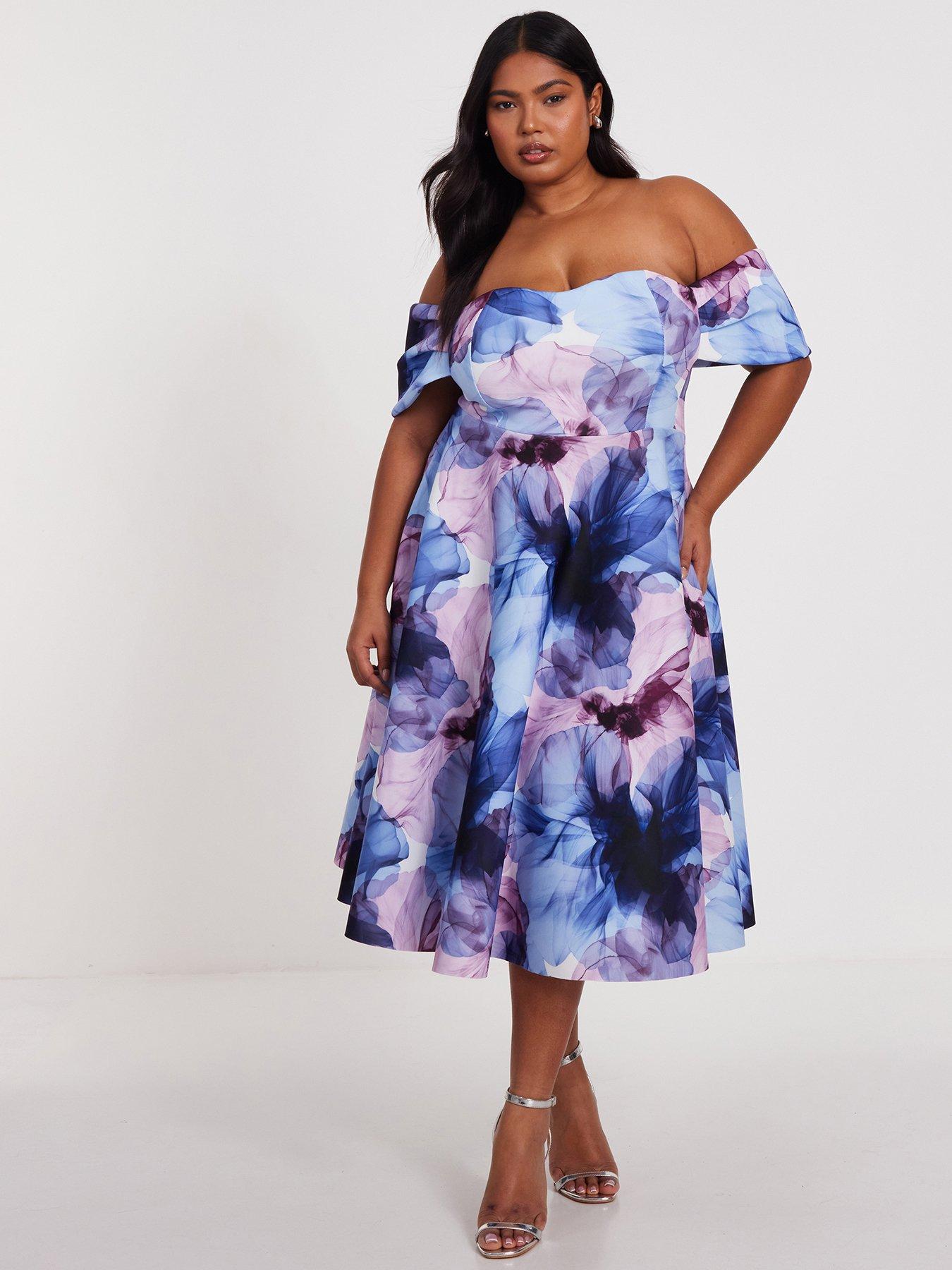 undefined Curve Floral Bardot Midi Dress
