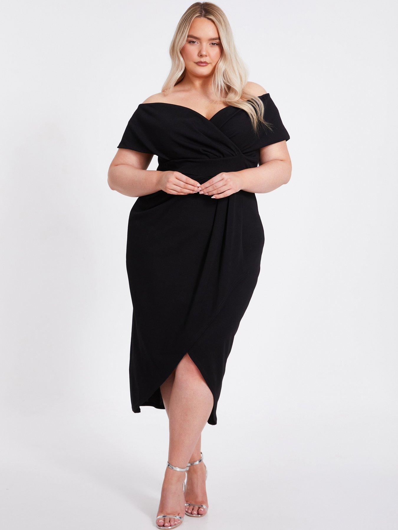  image of quiz-curve-black-bardot-midi-dress