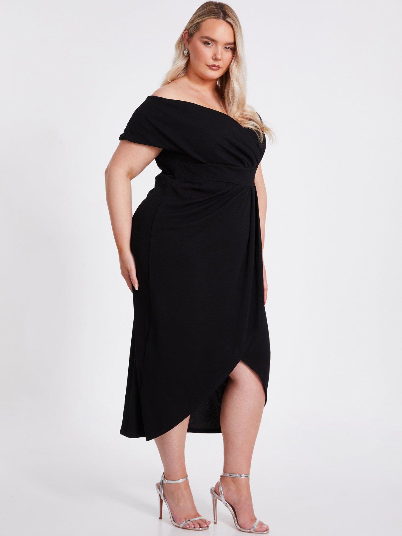  image of quiz-curve-black-bardot-midi-dress