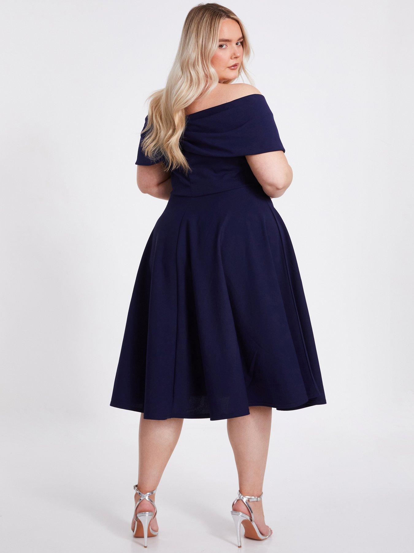  image of quiz-curve-navy-bardot-midi-dress