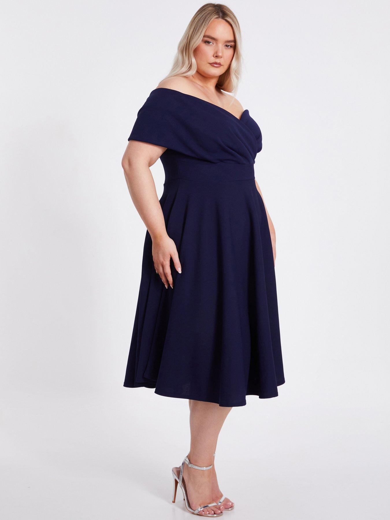  image of quiz-curve-navy-bardot-midi-dress