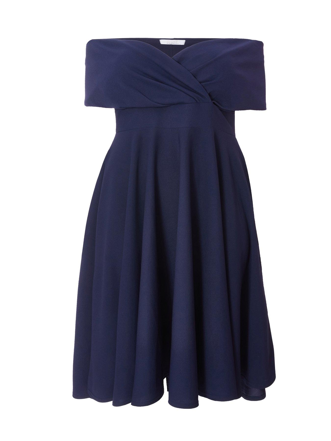  image of quiz-curve-navy-bardot-midi-dress
