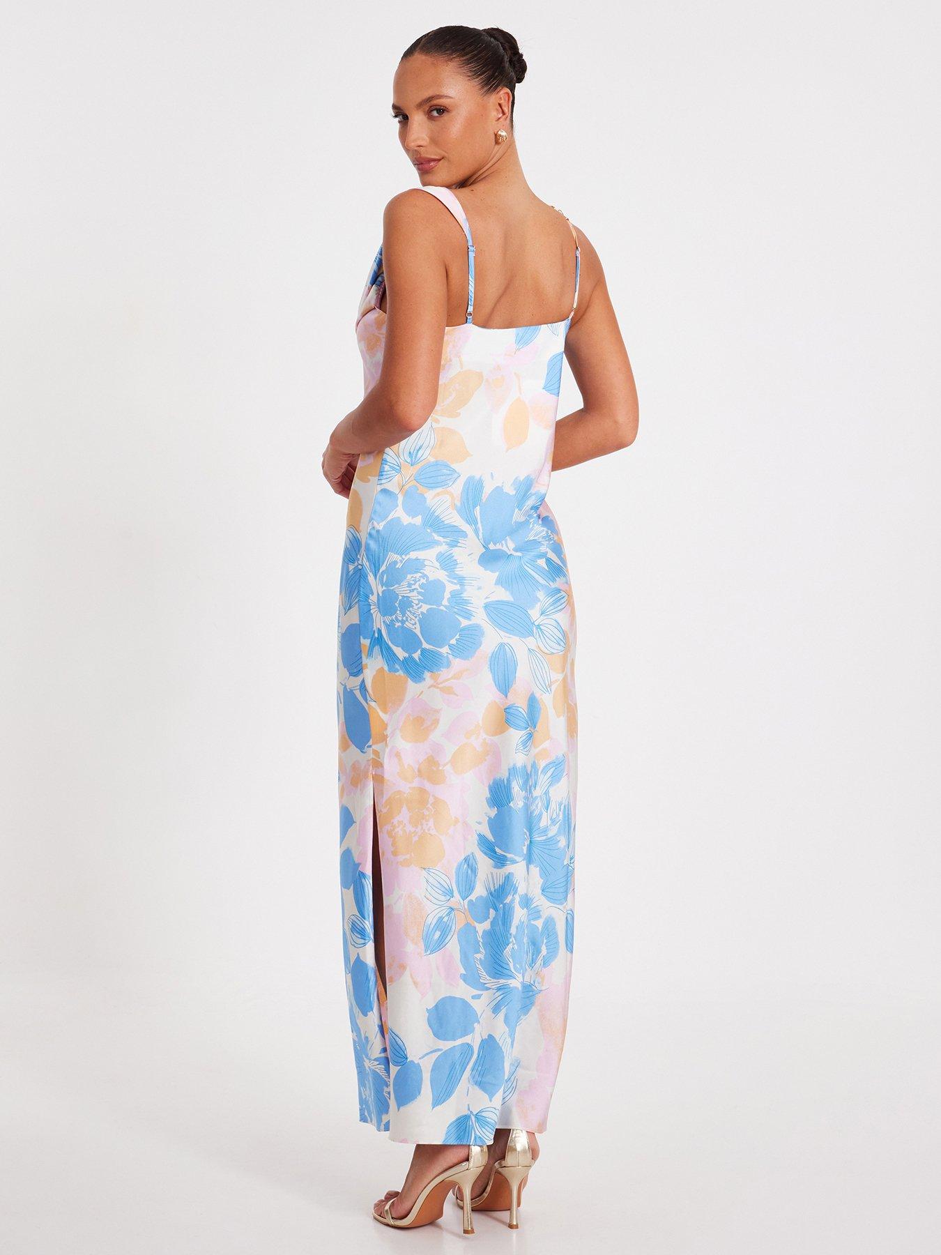  image of quiz-blue-floral-print-satin-midaxi-dress