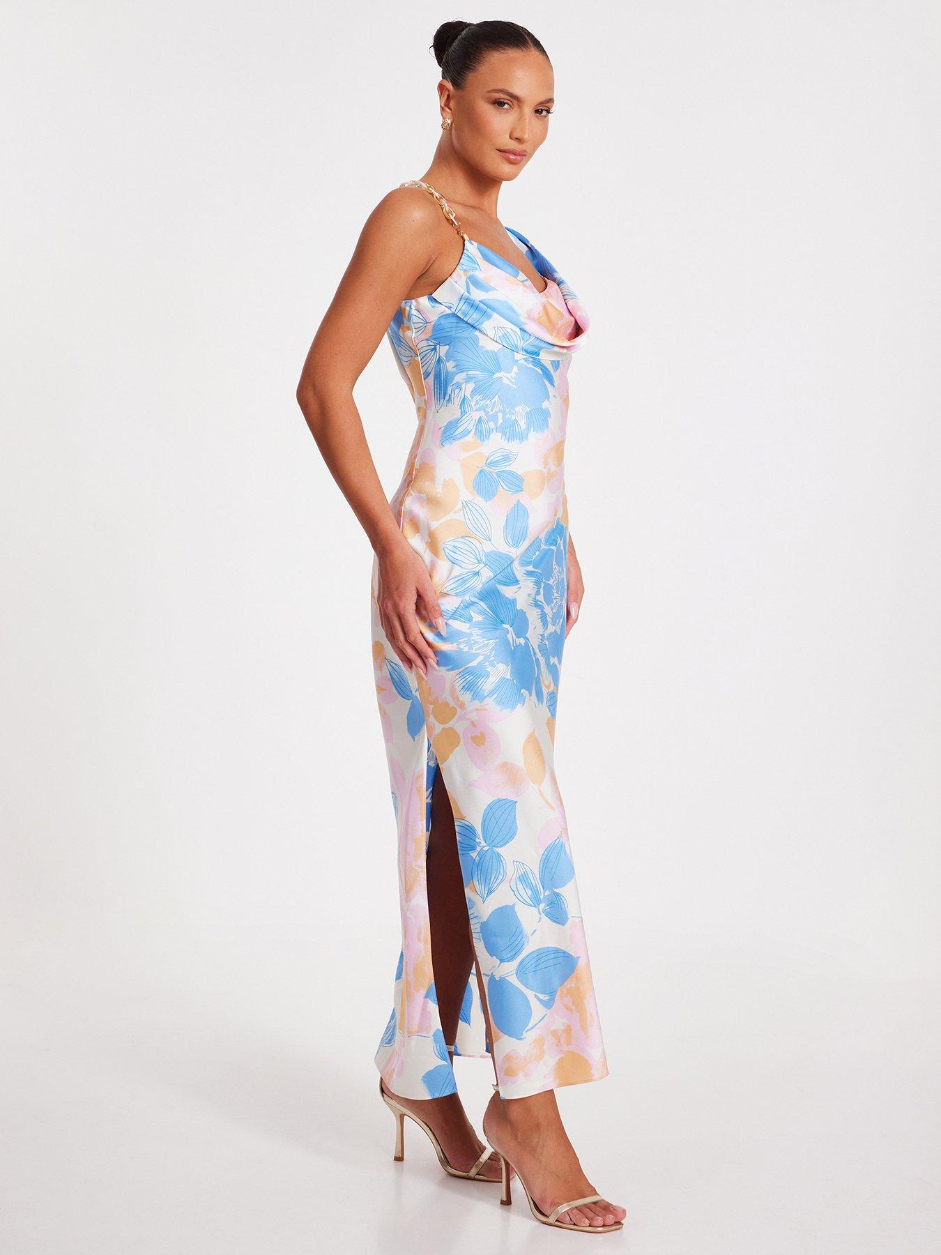  image of quiz-blue-floral-print-satin-midaxi-dress