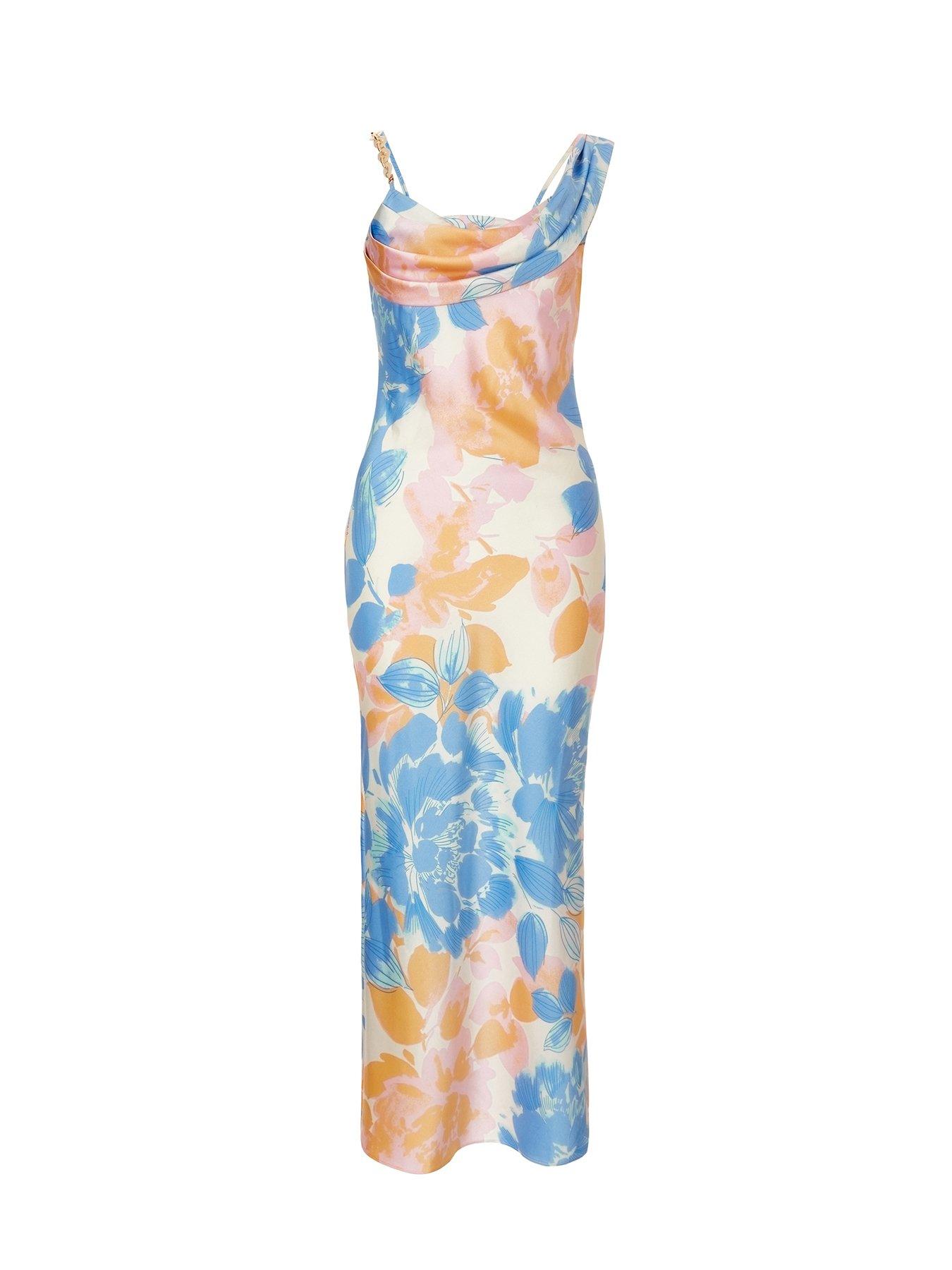  image of quiz-blue-floral-print-satin-midaxi-dress