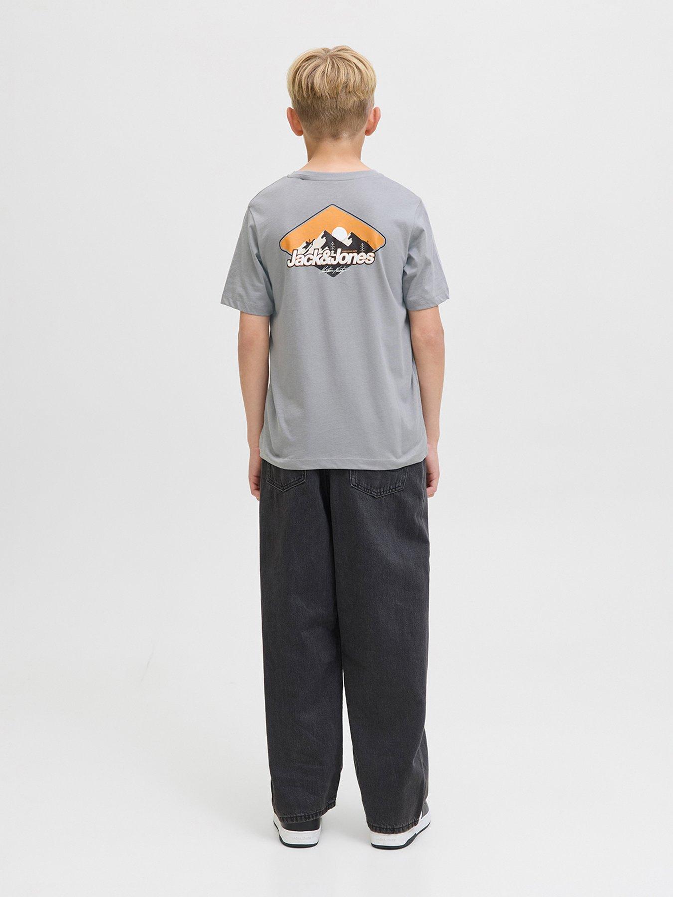 Image 1 of 6 of Jack & Jones Junior Boys Mountain Back Print Short Sleeve T-Shirt - Grey