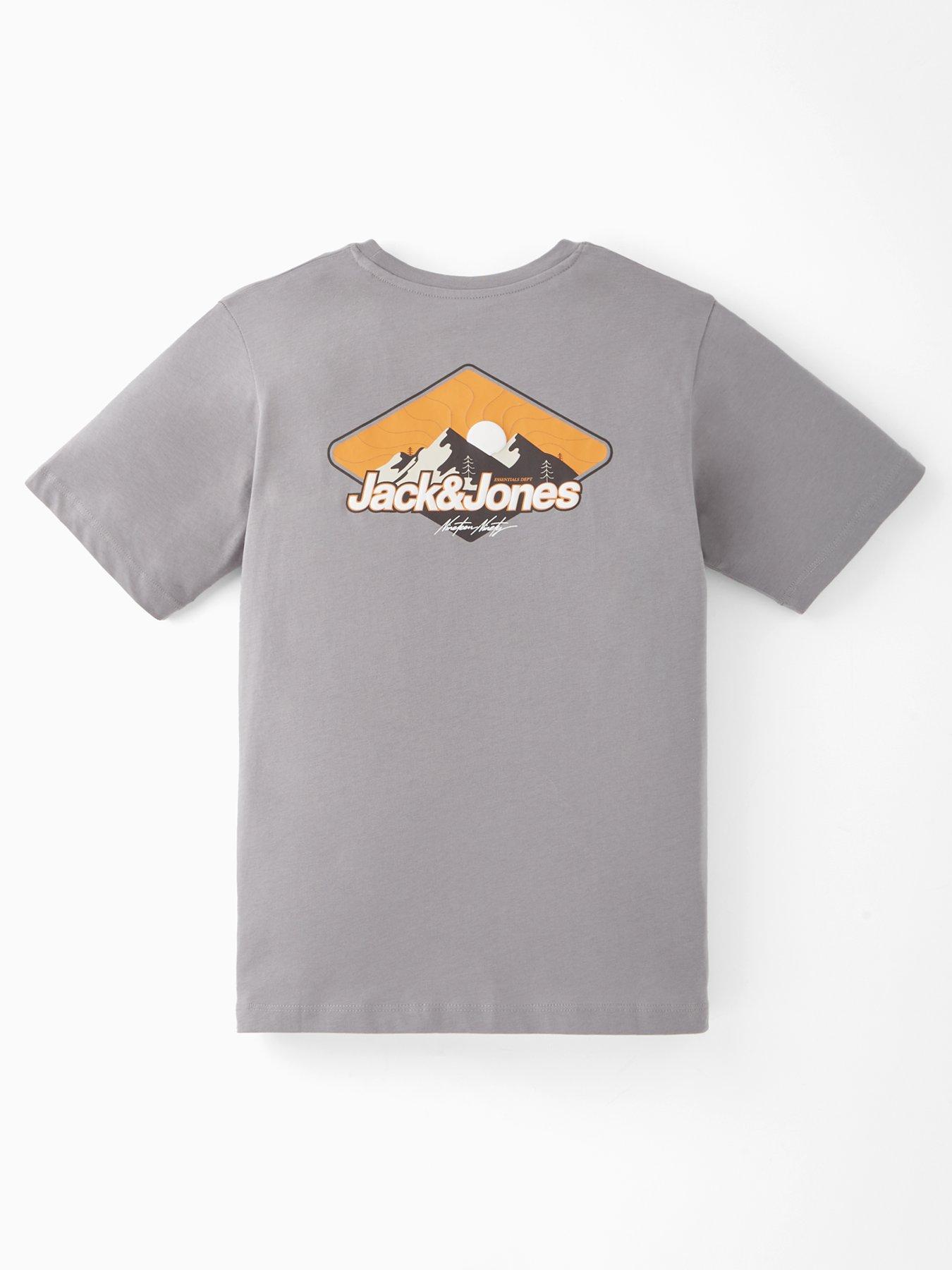 Image 3 of 6 of Jack & Jones Junior Boys Mountain Back Print Short Sleeve T-Shirt - Grey
