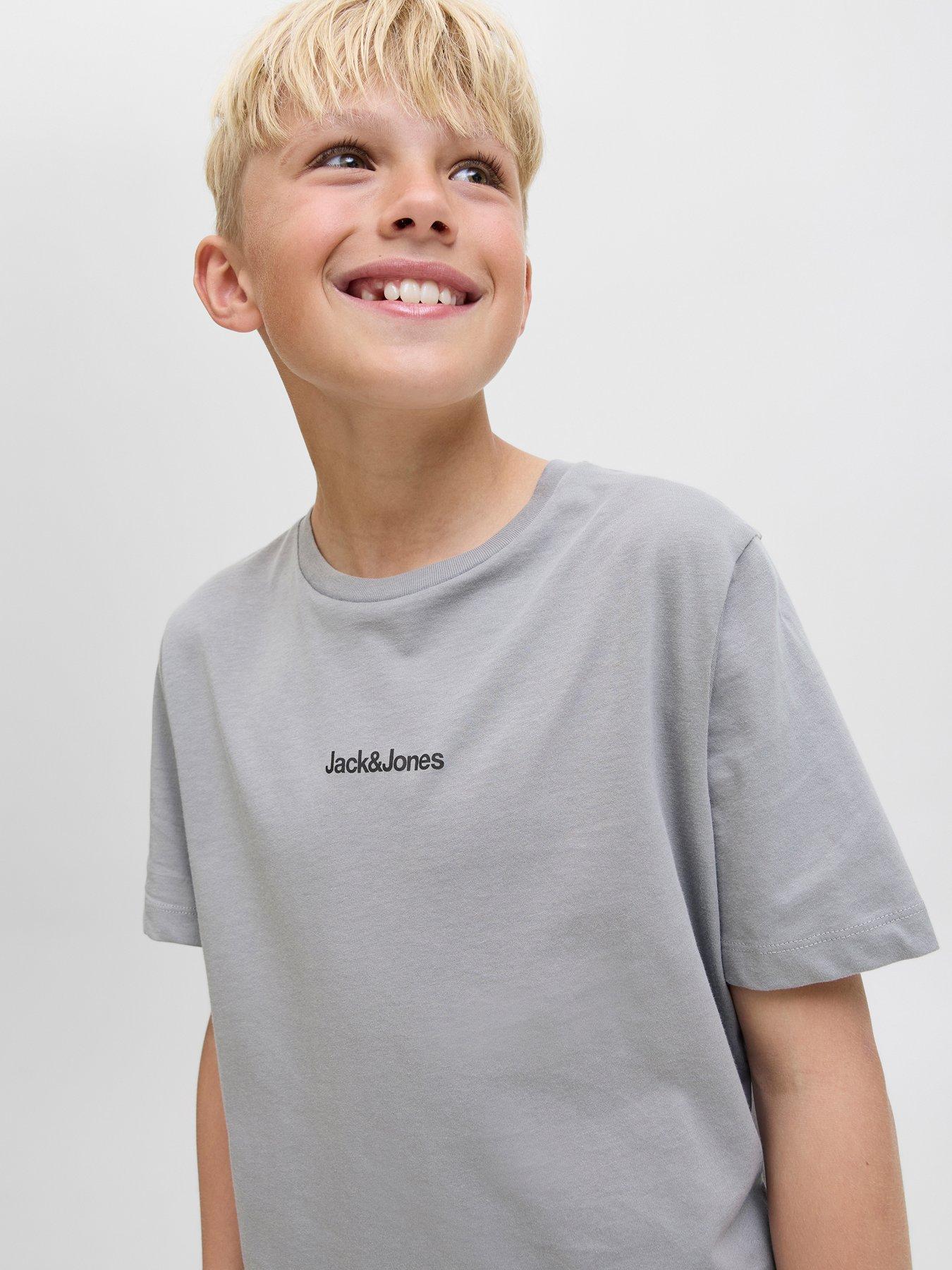 Image 6 of 6 of Jack & Jones Junior Boys Mountain Back Print Short Sleeve T-Shirt - Grey