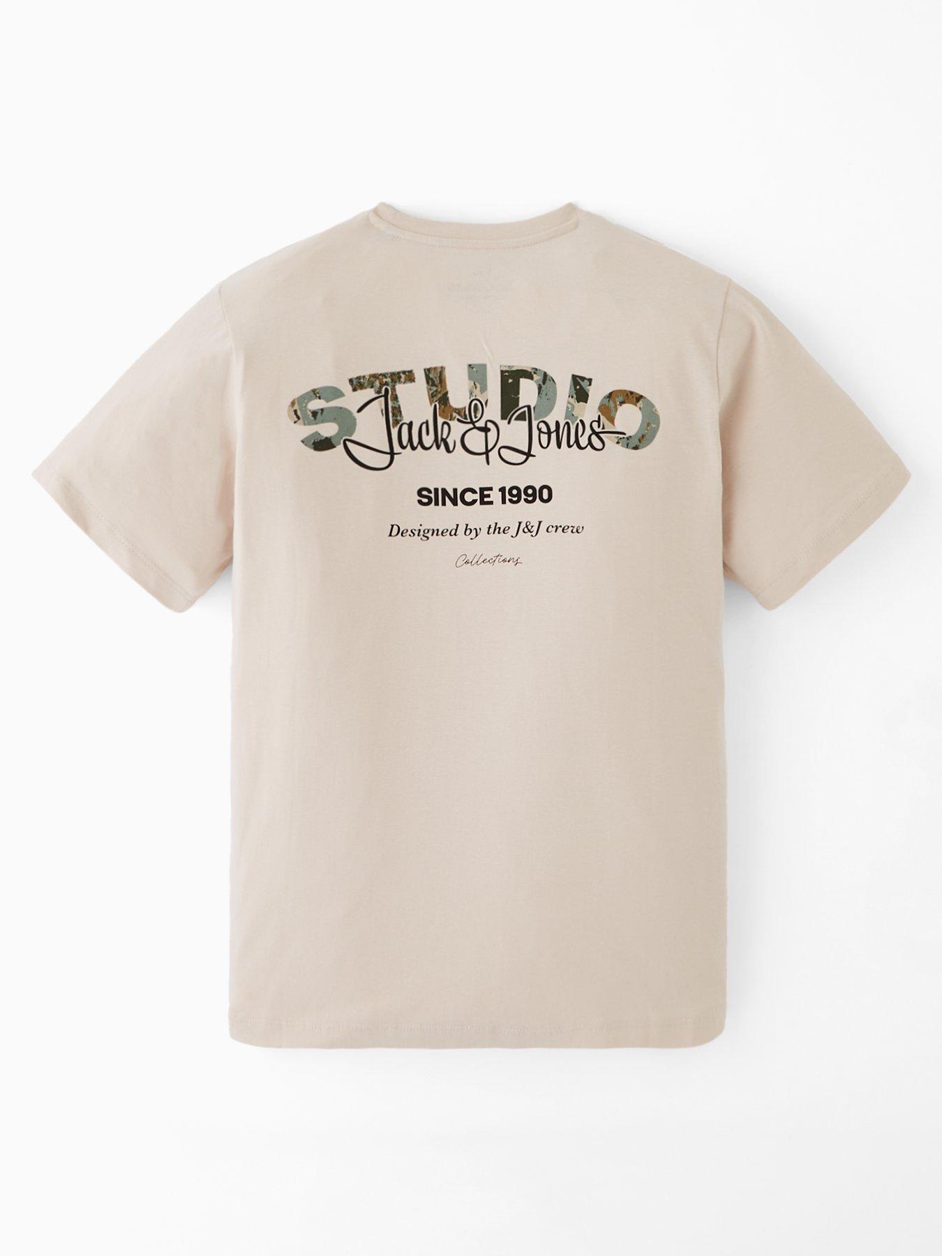  image of jack-jones-junior-boys-yuki-studio-back-print-short-sleeve-t-shirt-beige