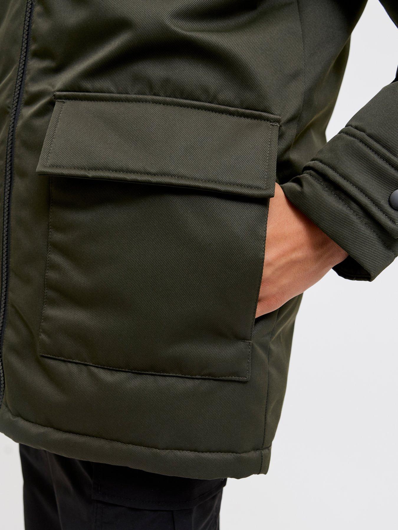  image of jack-jones-junior-boys-charlie-detachable-faux-fur-parka-khaki