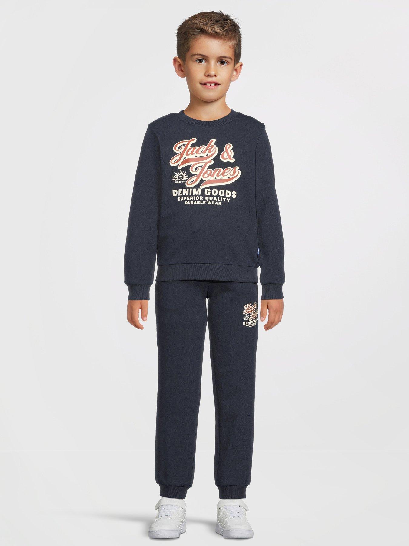 front image of jack-jones-mini-younger-boys-2-piece-logo-sweat-joggers-navy