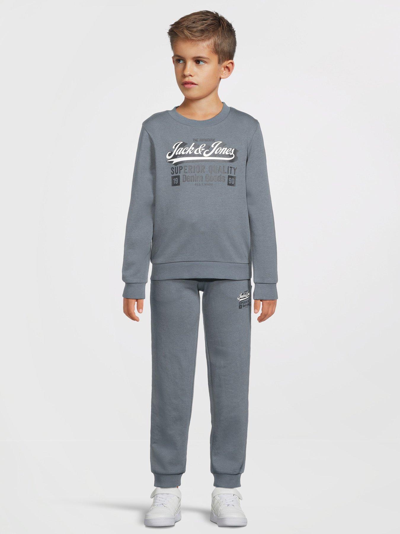 undefined Younger Boys 2 Piece Logo Sweat  &  Joggers - Stormy Weather - Grey