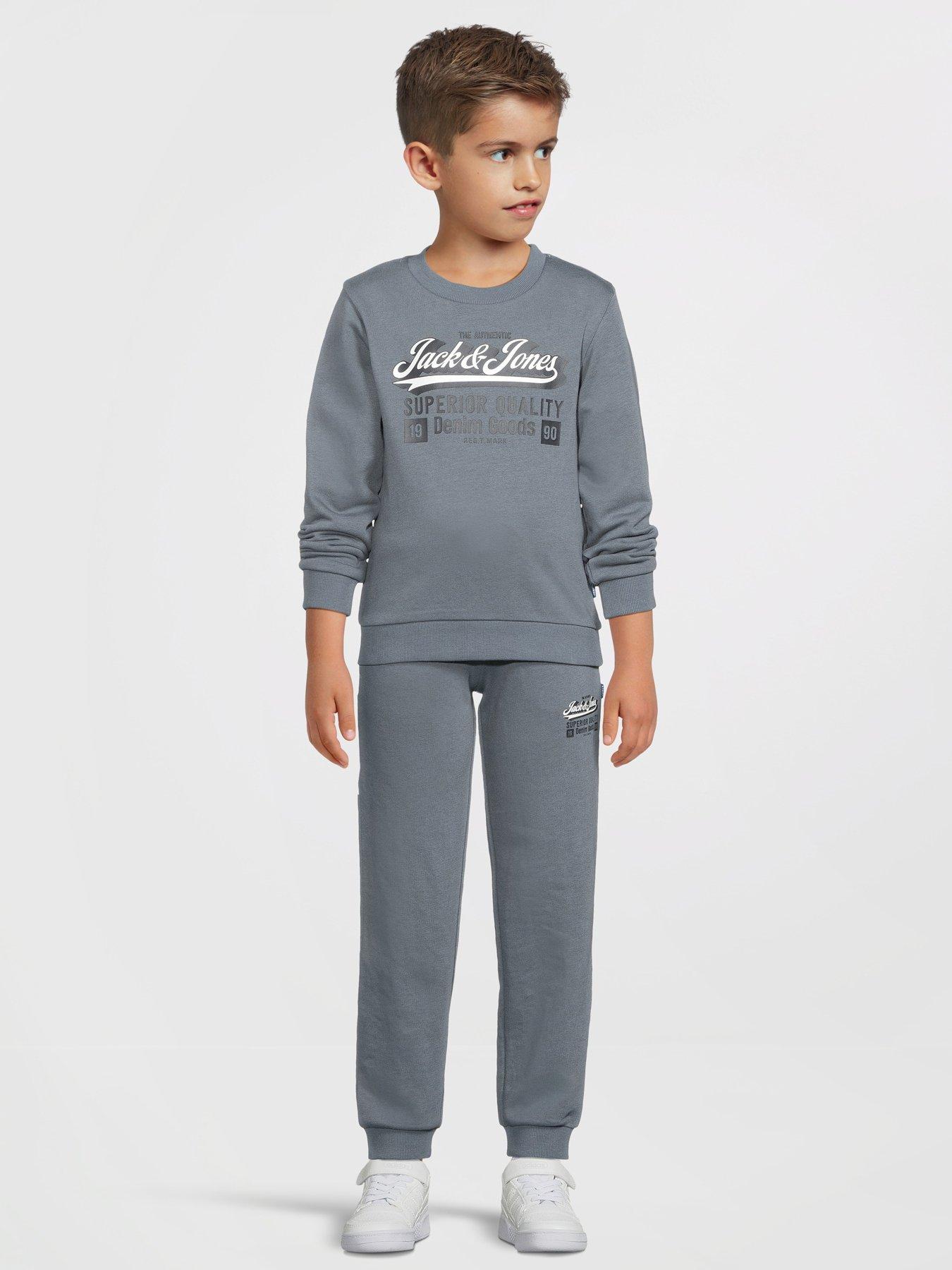  image of jack-jones-mini-younger-boys-2-piece-logo-sweat-joggers-grey